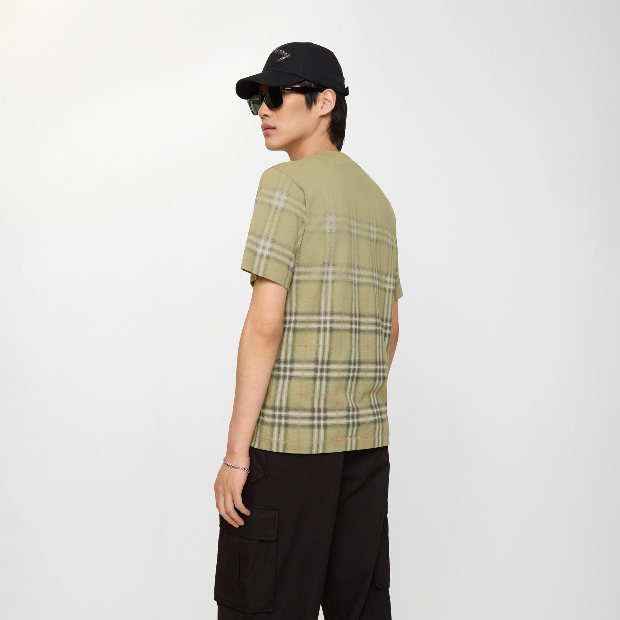 Burberry Gradient Check Cotton Erkek Haki T-Shirt