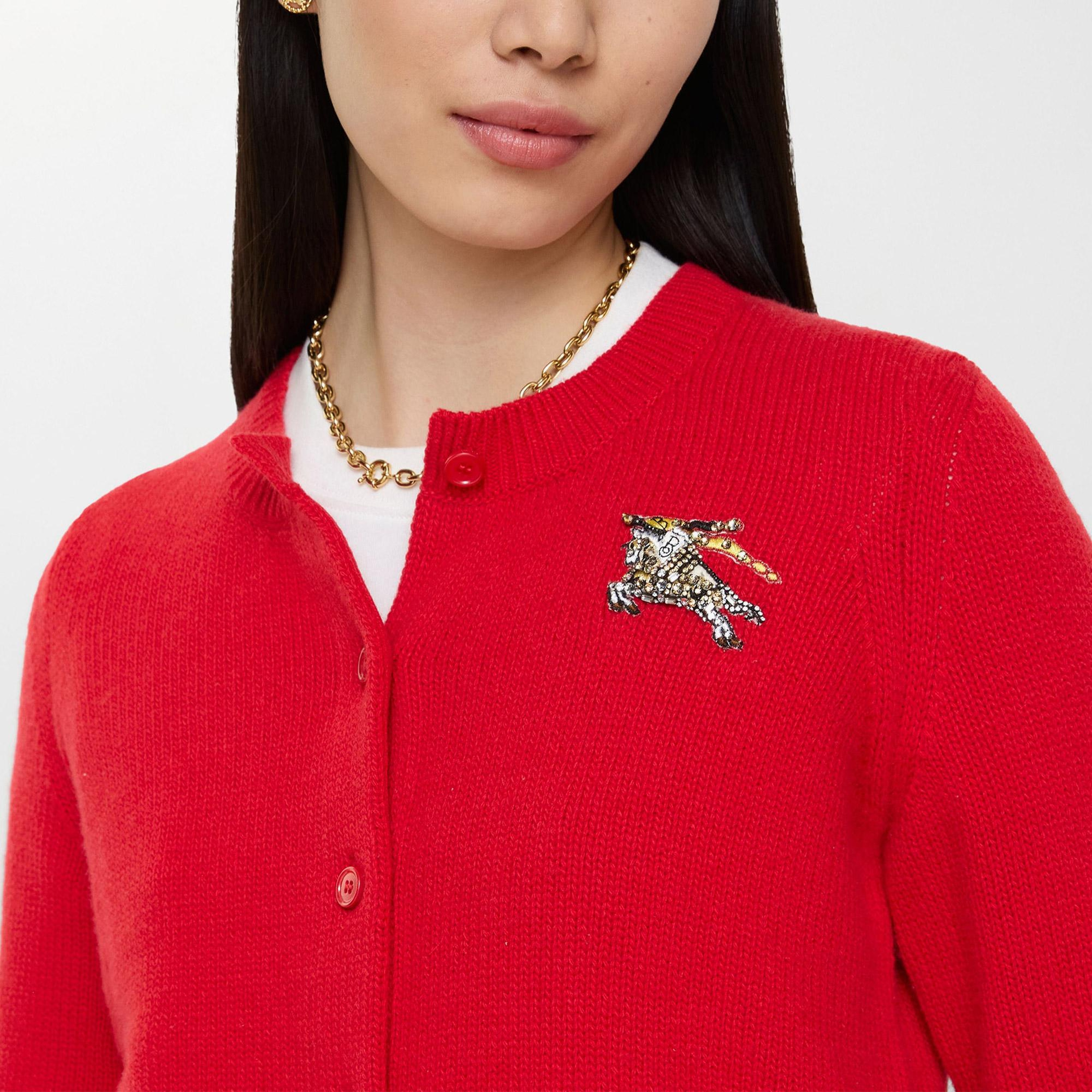 Burberry Wool Cashmere Cardigan Kadın Kırmızı Hırka