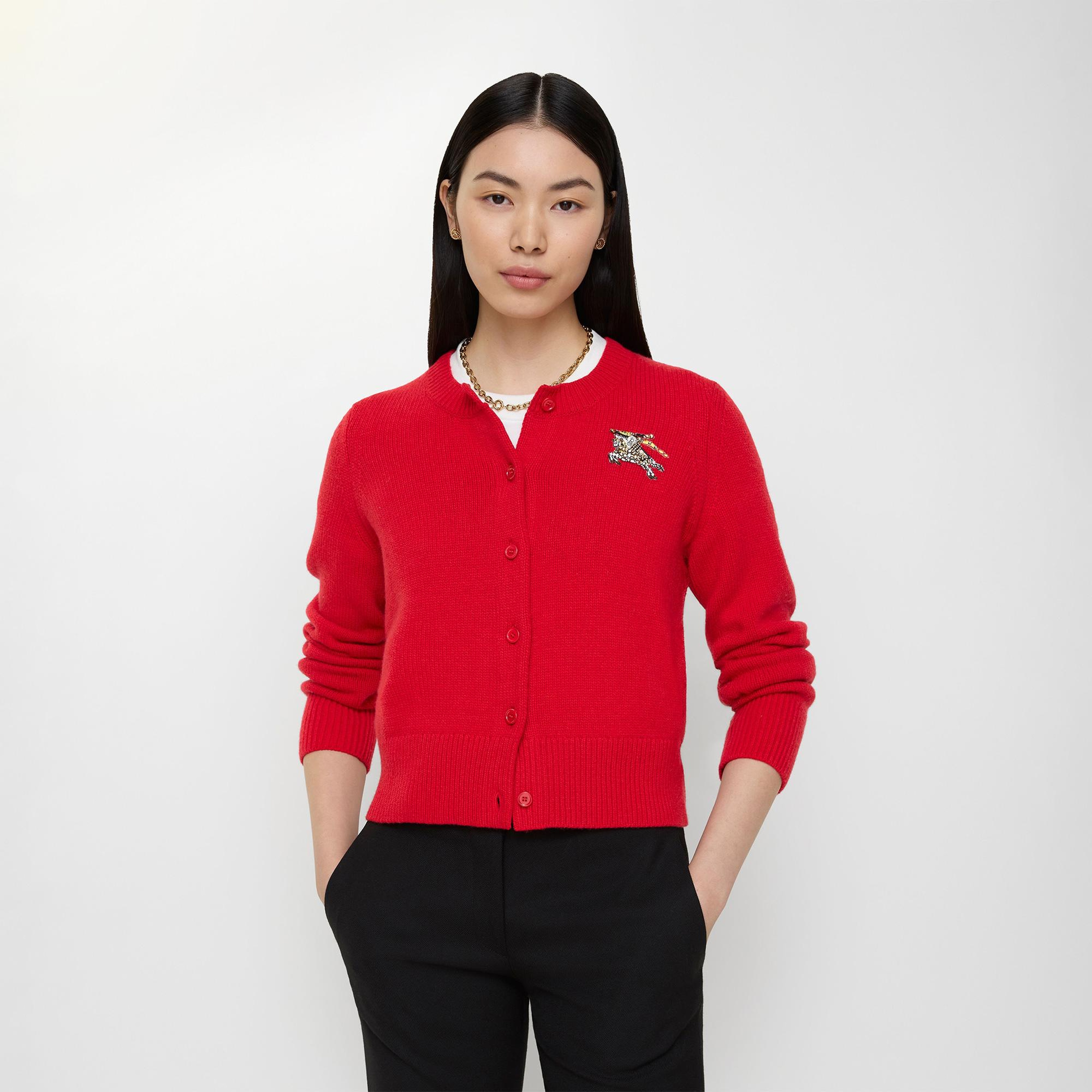 Burberry Wool Cashmere Cardigan Kadın Kırmızı Hırka