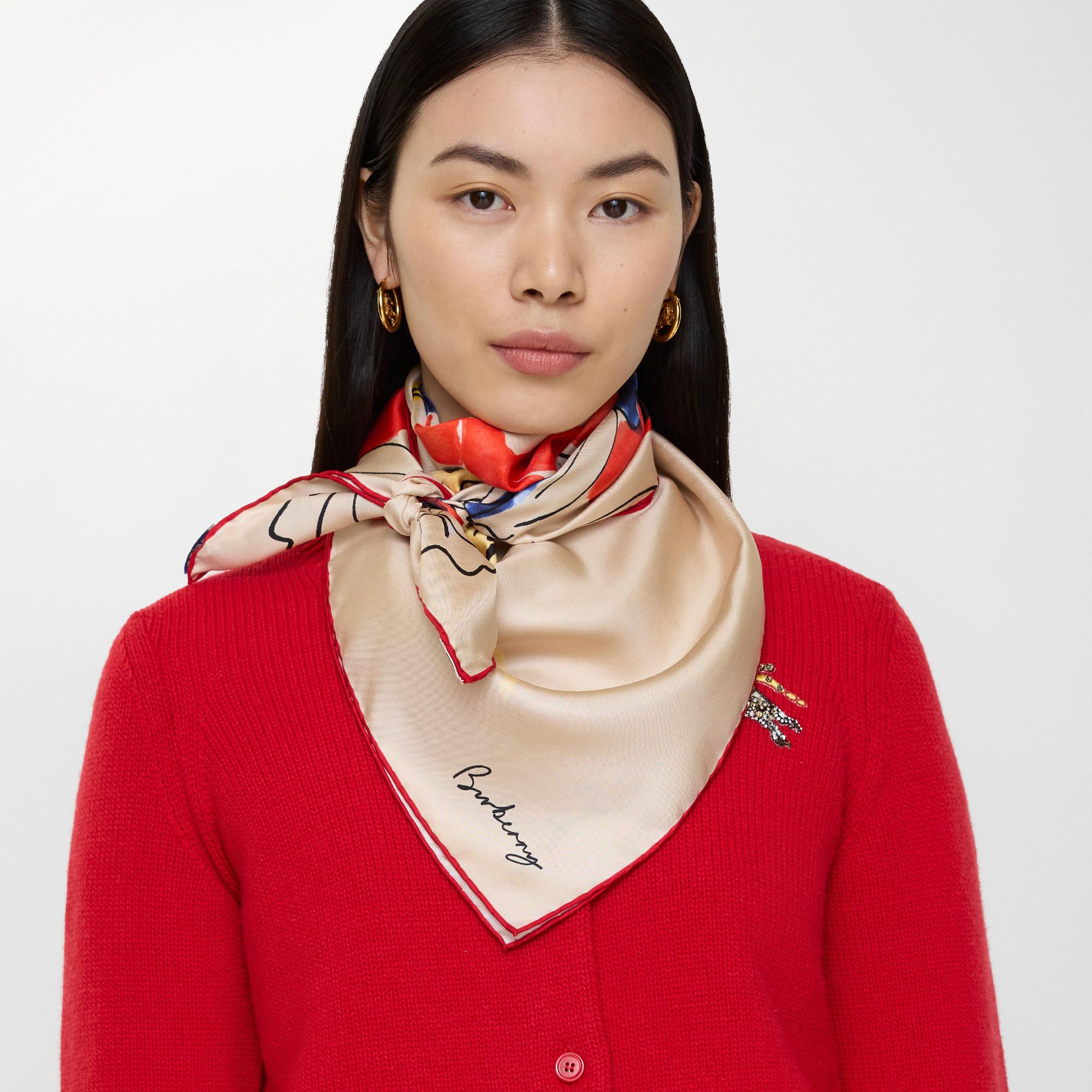 Burberry Watercolour Ekd Silk Kadın Beyaz Eşarp