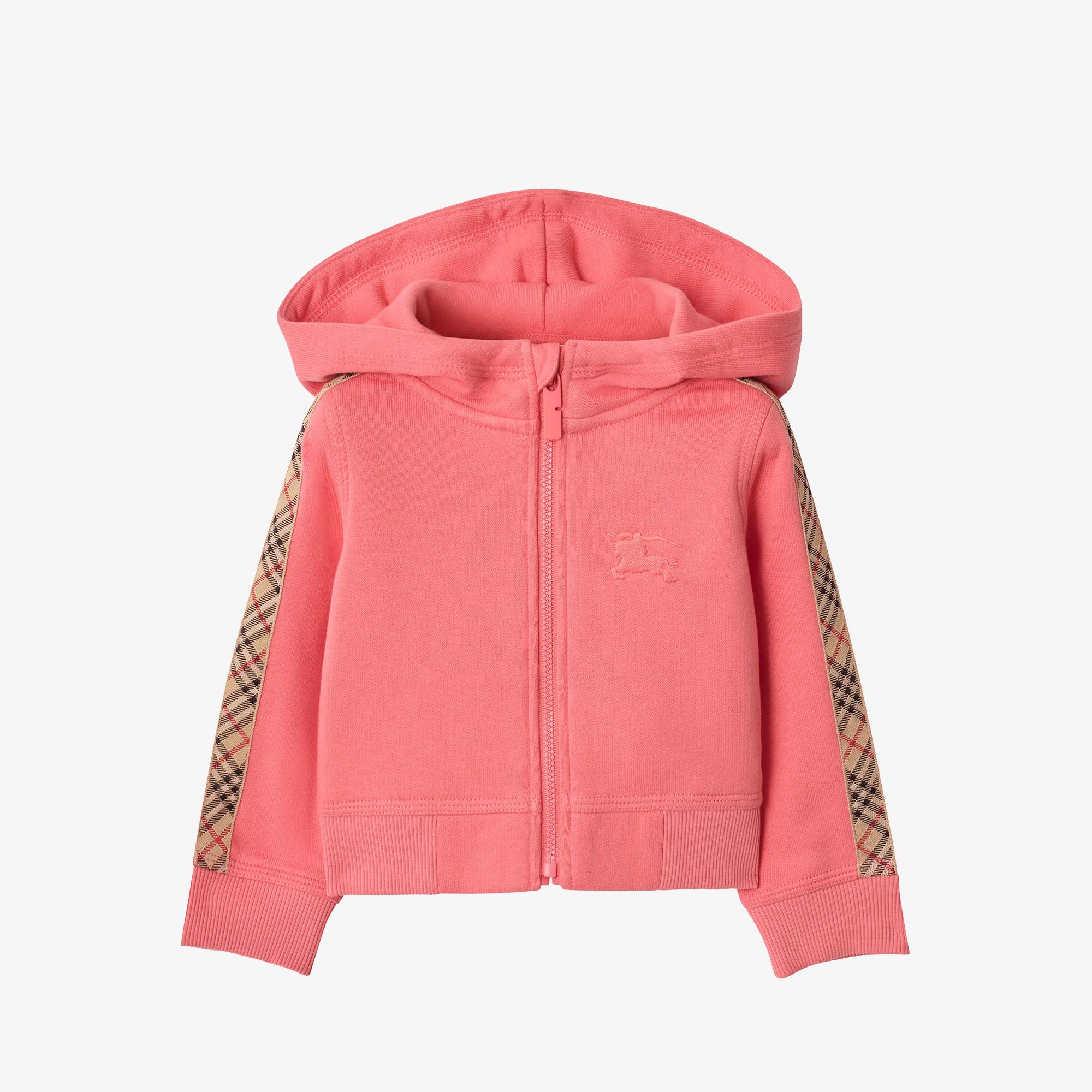 Burberry Check Trim Cotton Zip Çocuk Pembe Hoodie