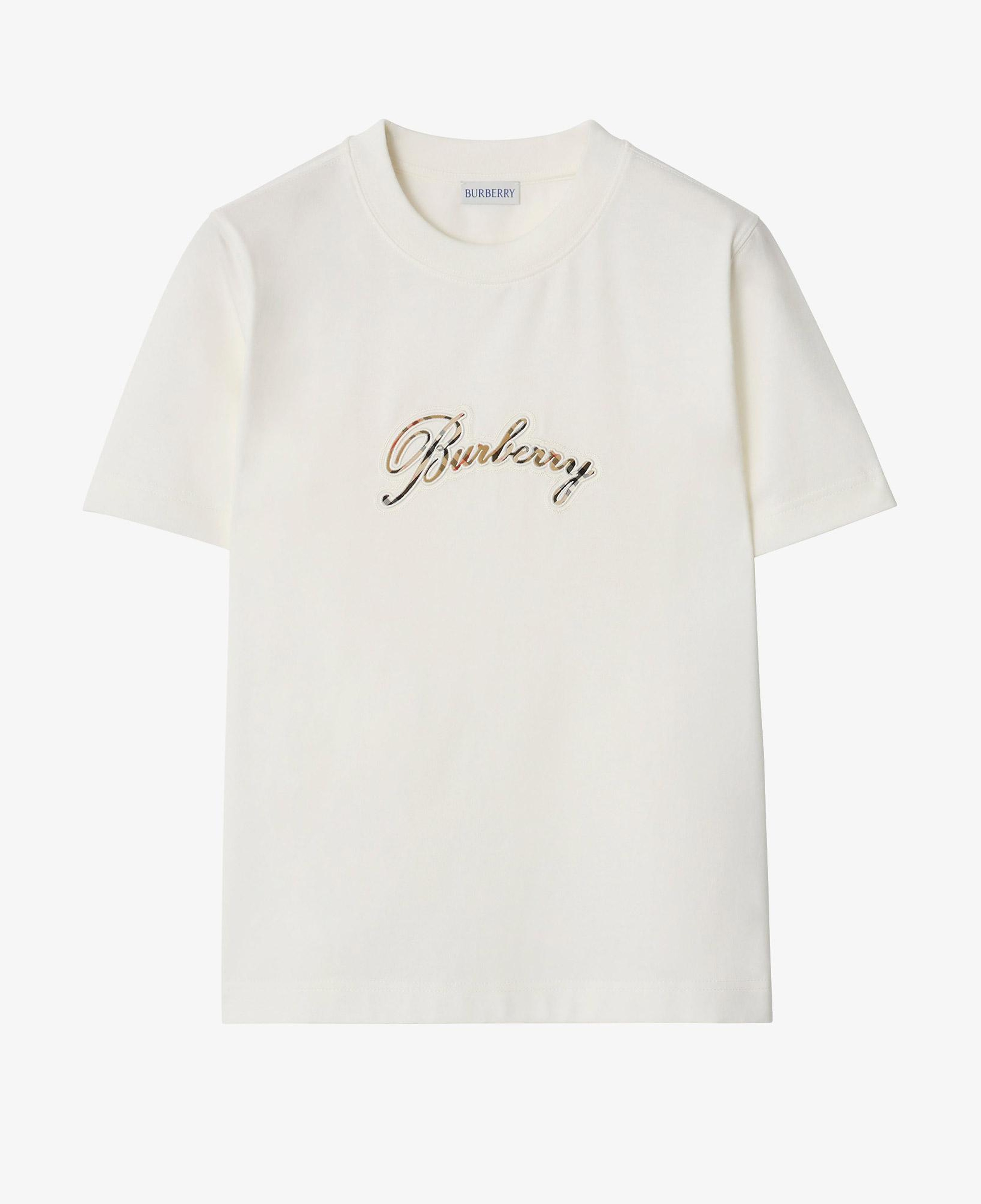 Burberry Check Cursive Logo Cotton Kadın Beyaz T-Shirt