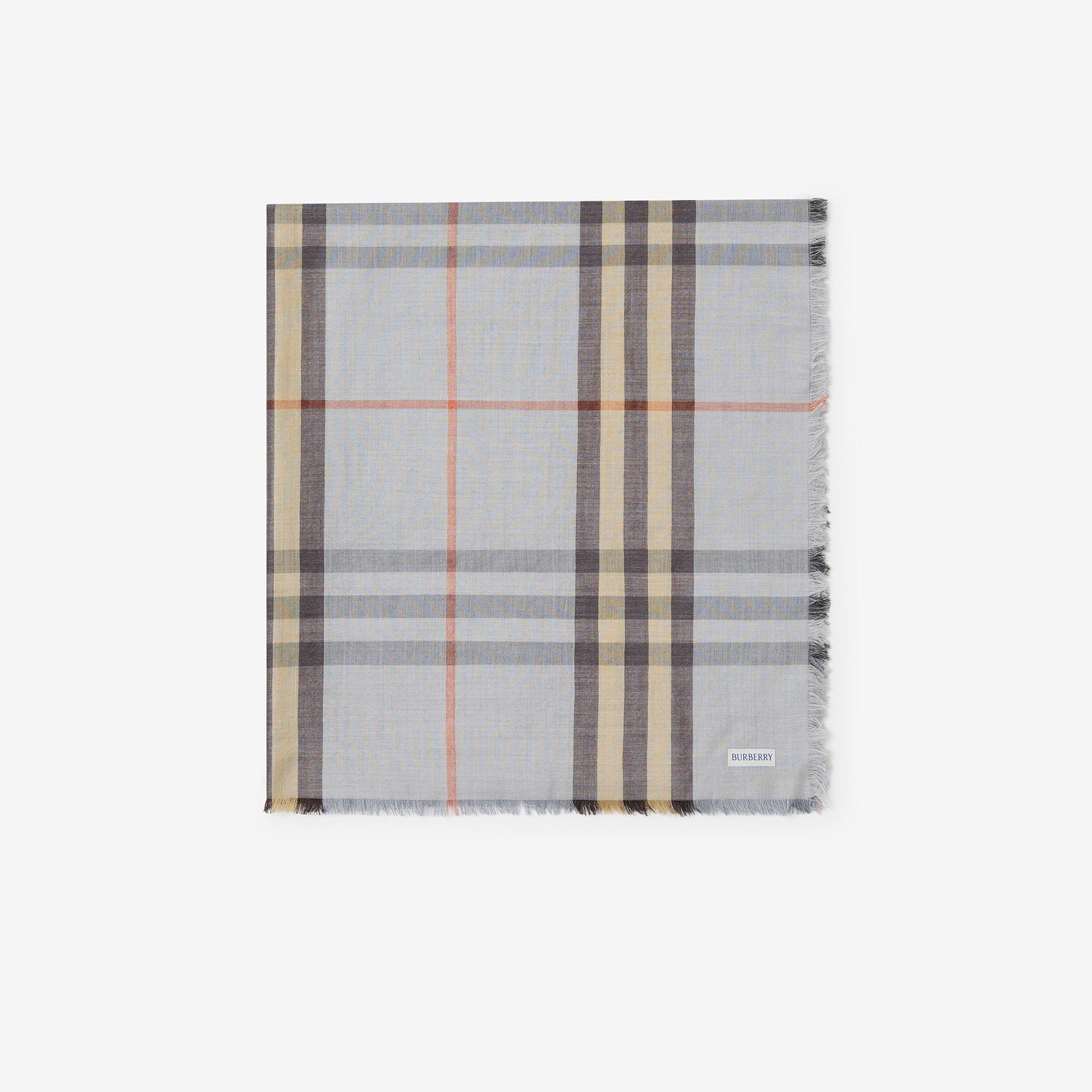 Burberry Reversible Check Wool Silk Kadın Mavi Atkı