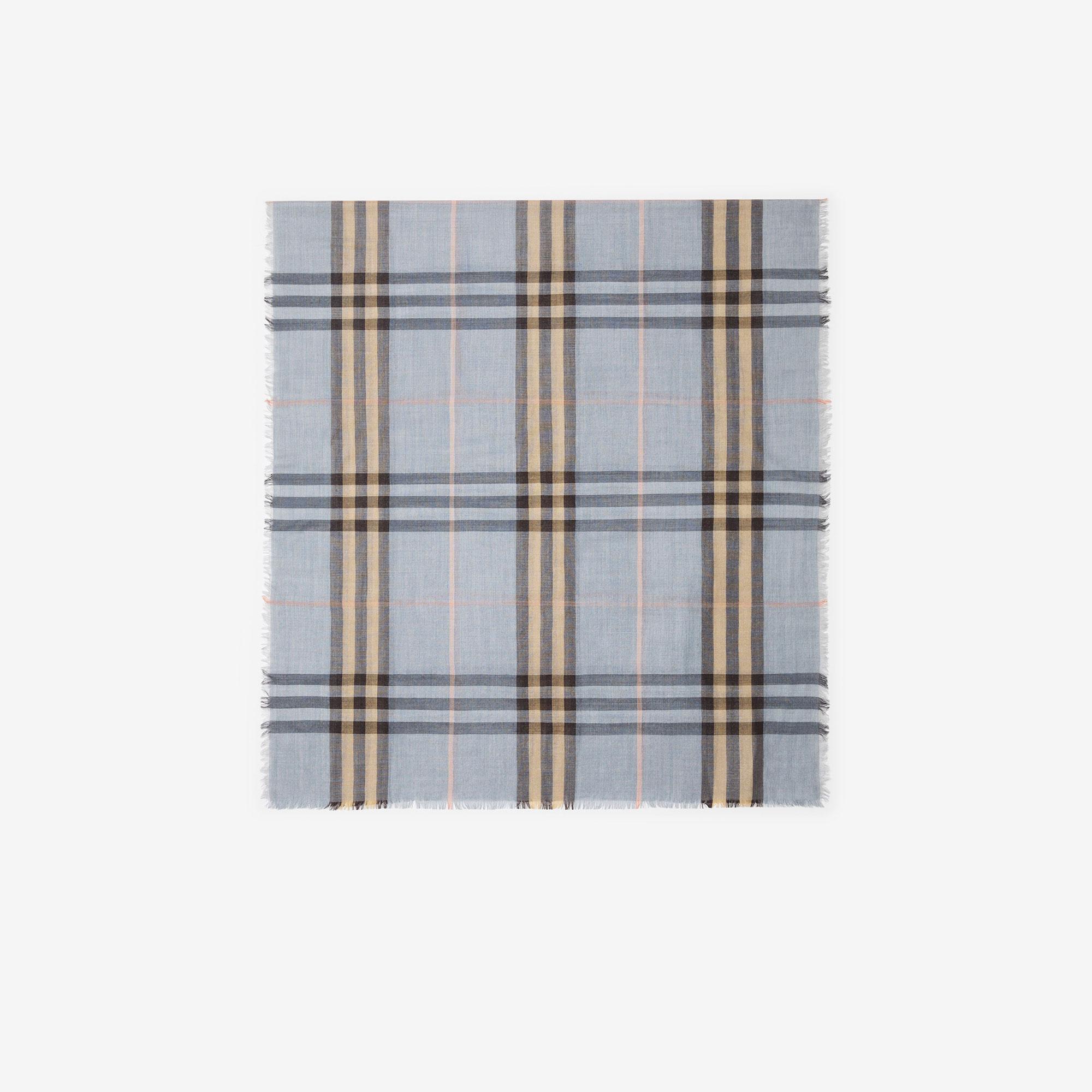 Burberry Reversible Check Wool Silk Kadın Mavi Atkı