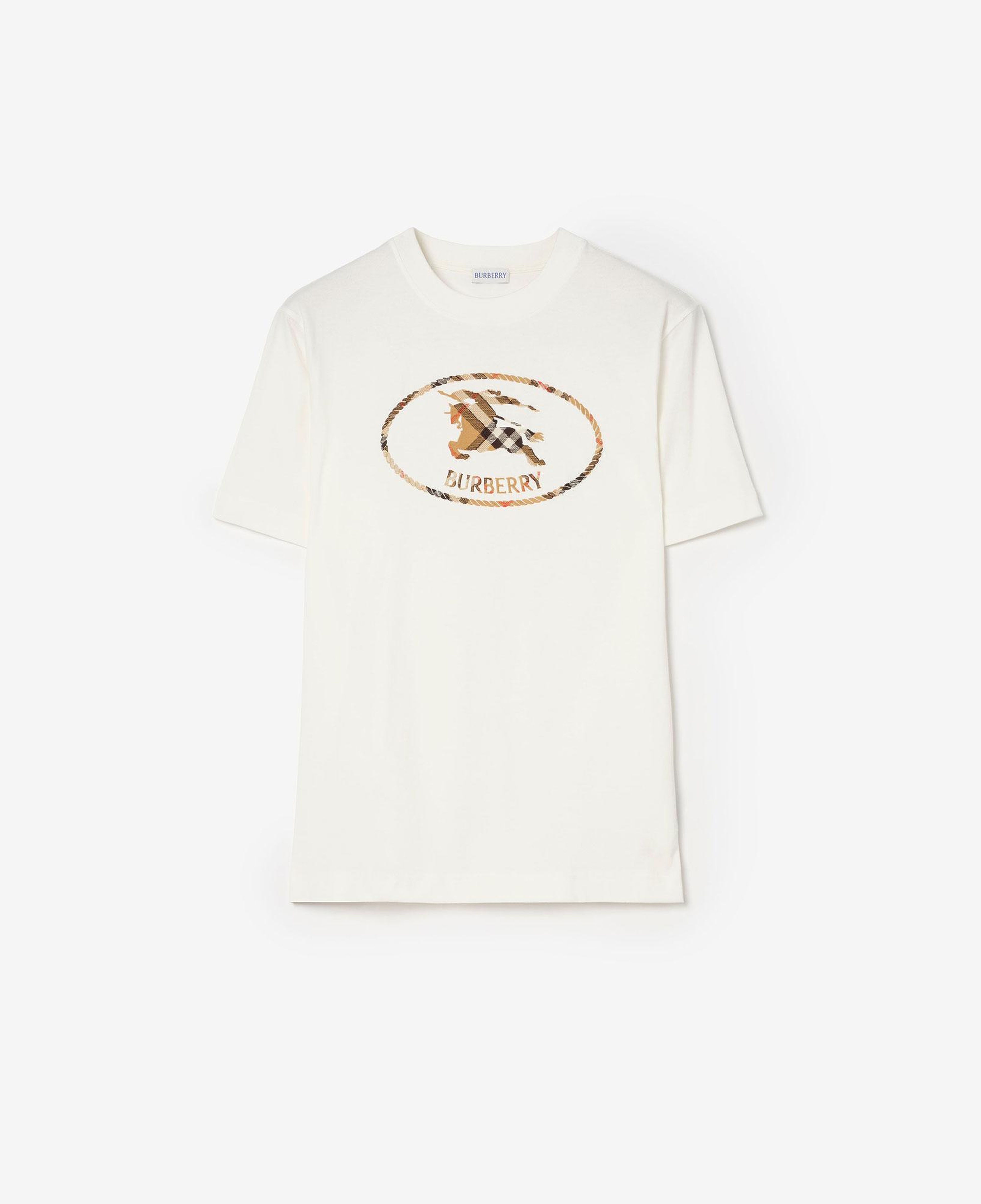 Burberry Check Knight Stamp Cotton Erkek Beyaz T-Shirt