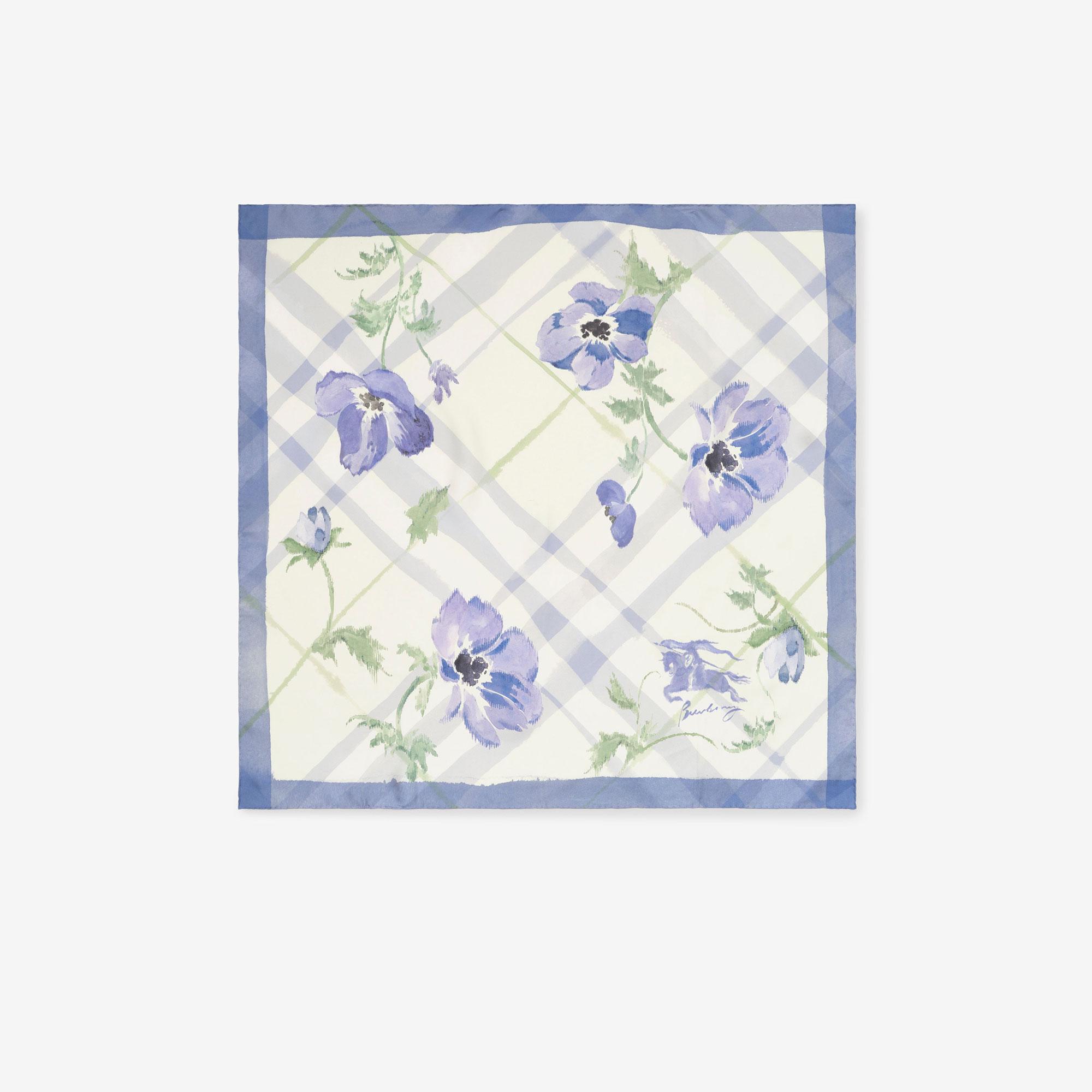 Burberry Watercolour Check Silk Kadın Mavi Eşarp