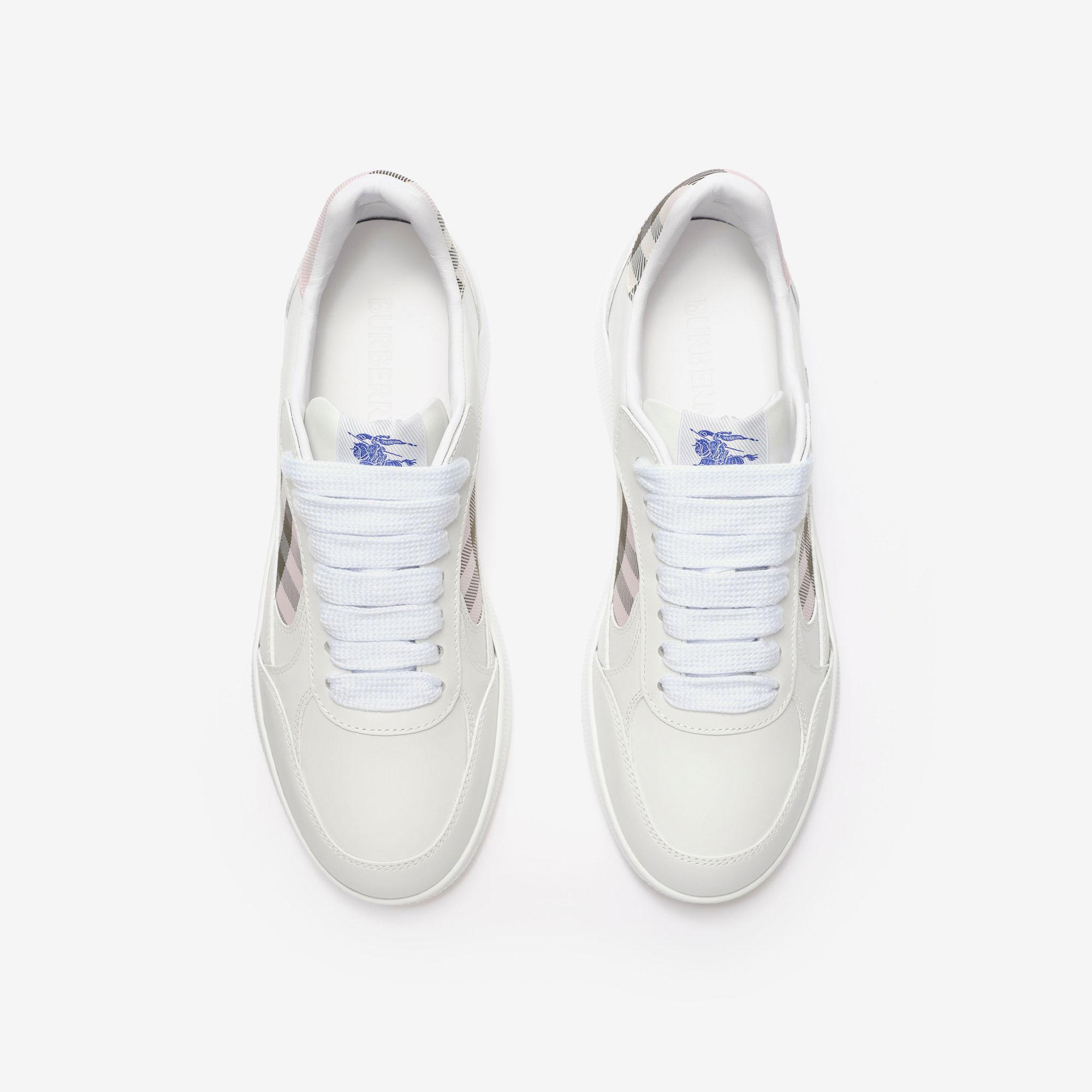 Burberry Leather And Check Terrace Kadın Beyaz Sneaker