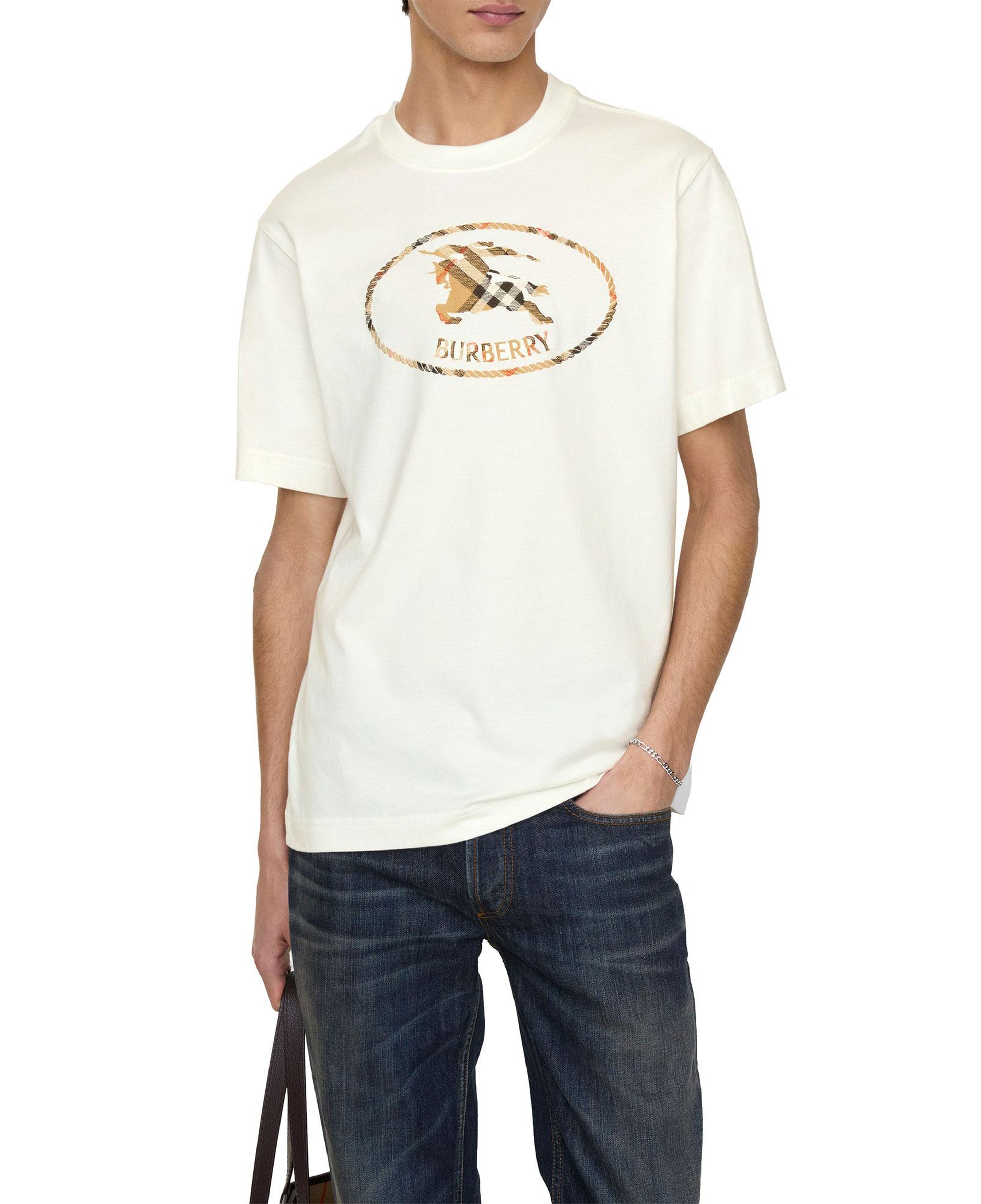 Burberry Check Knight Stamp Cotton Erkek Beyaz T-Shirt
