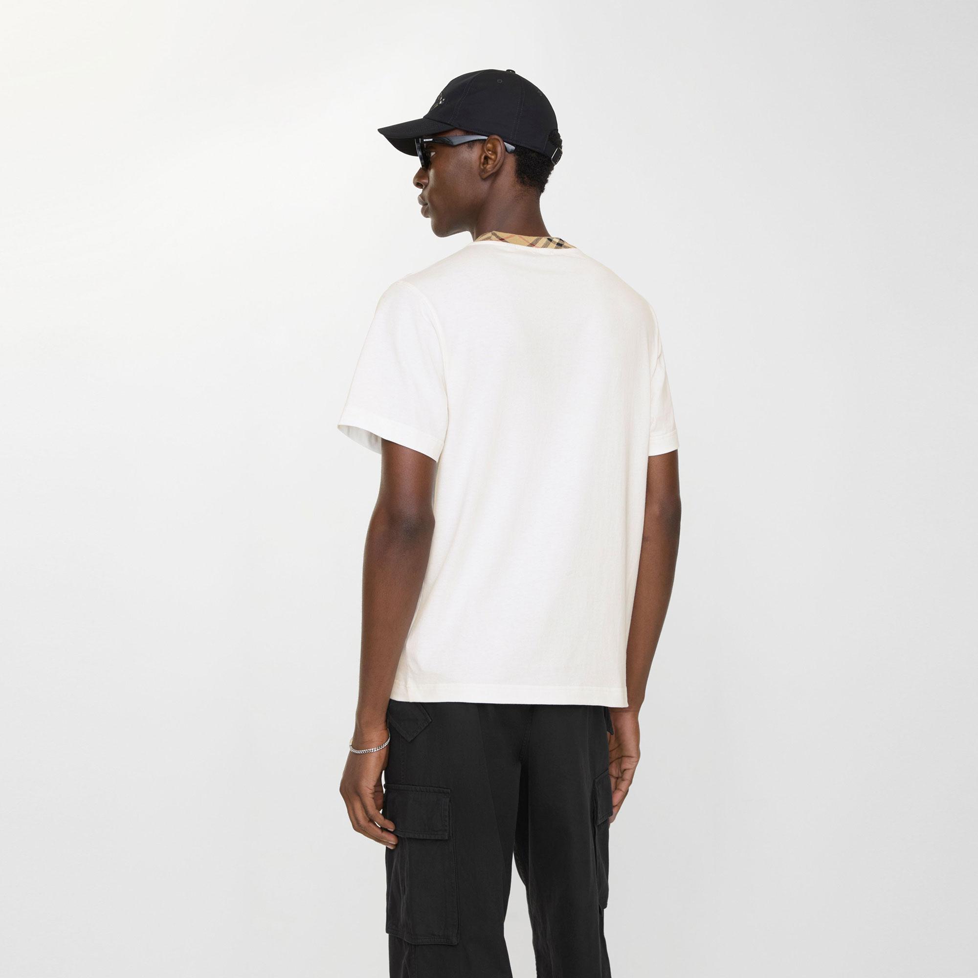 Burberry Check Trim Cotton Erkek Beyaz T-Shirt