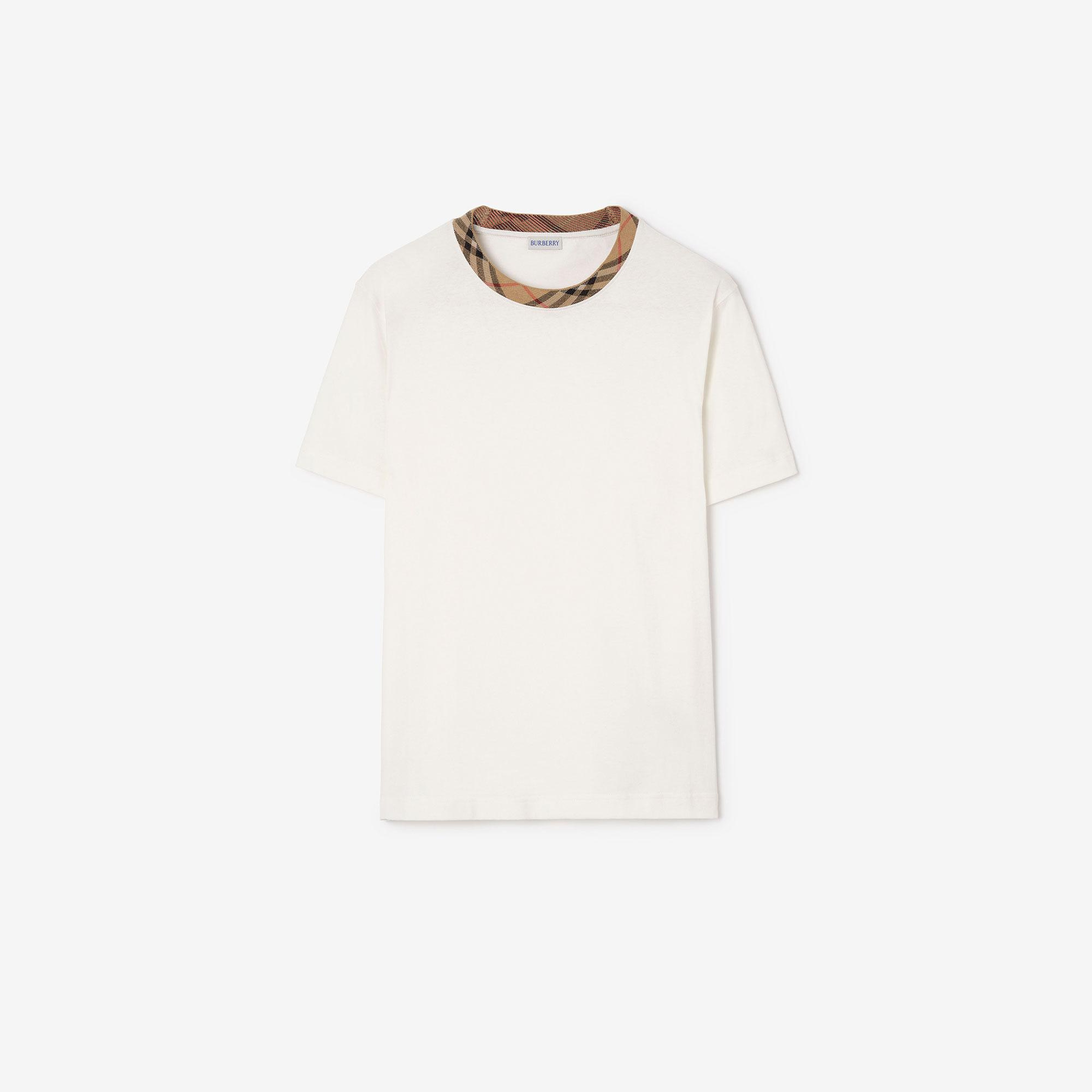 Burberry Check Trim Cotton Erkek Beyaz T-Shirt
