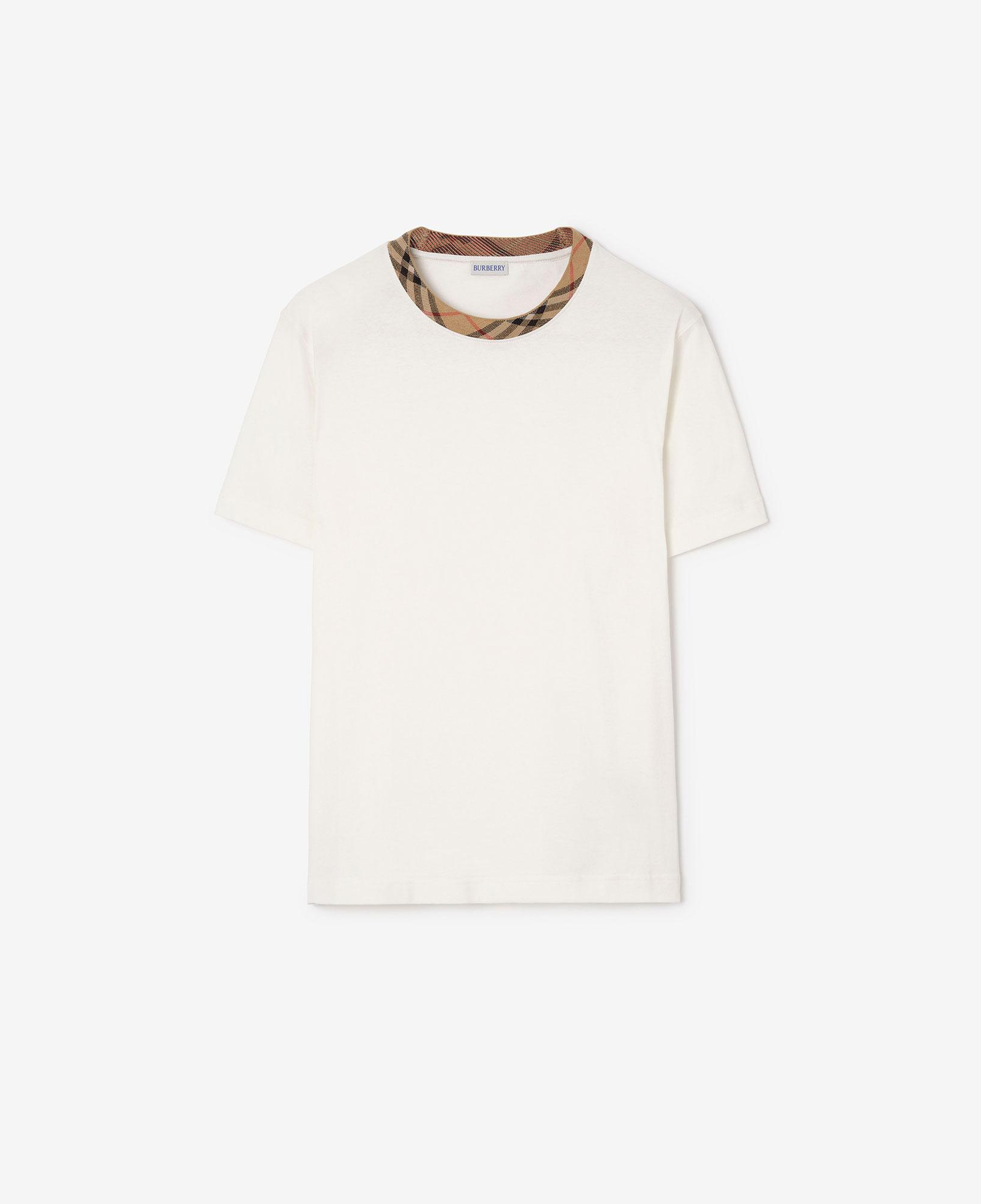 Burberry Check Trim Cotton Erkek Beyaz T-Shirt