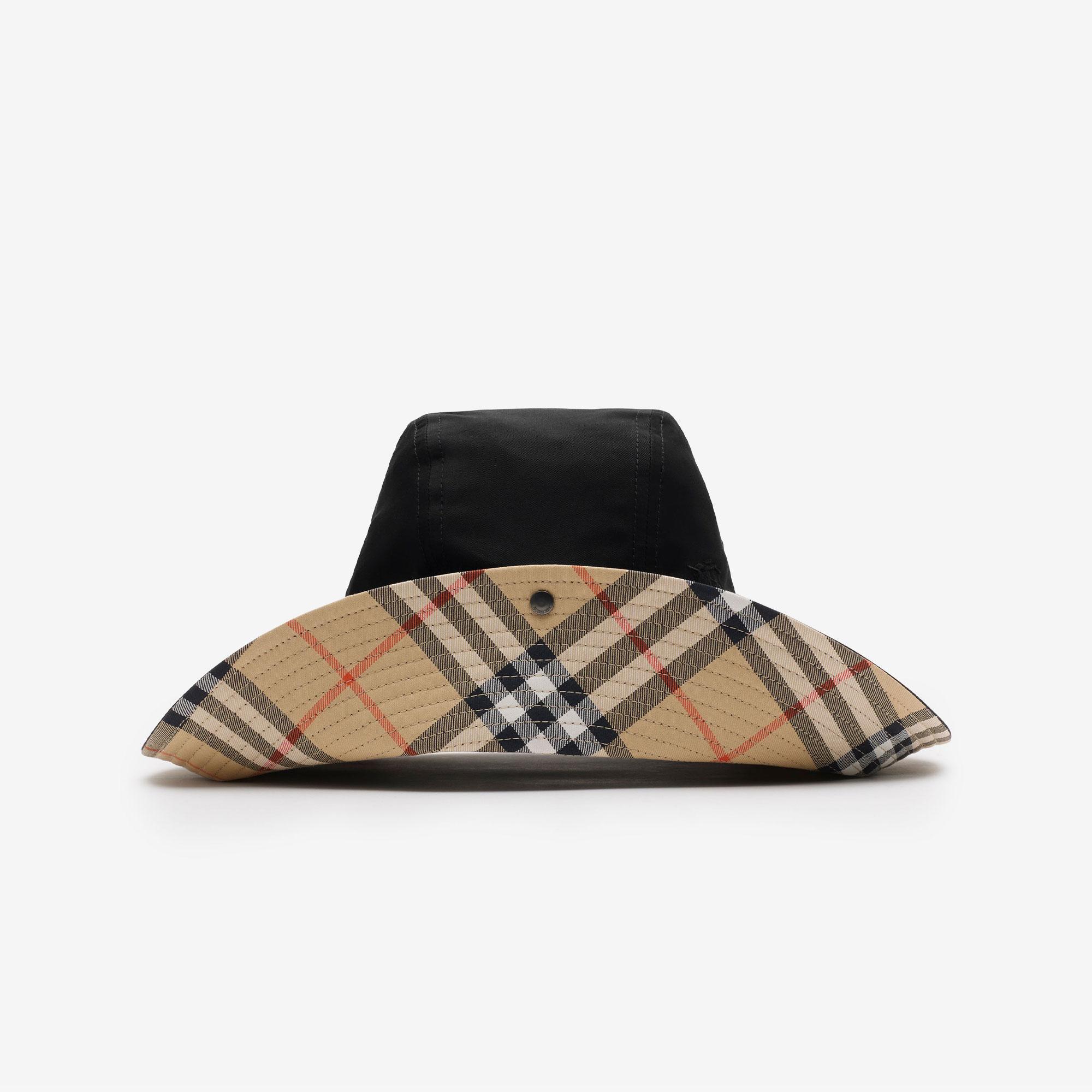 Burberry Check Brim Gabardine Erkek Siyah Şapka