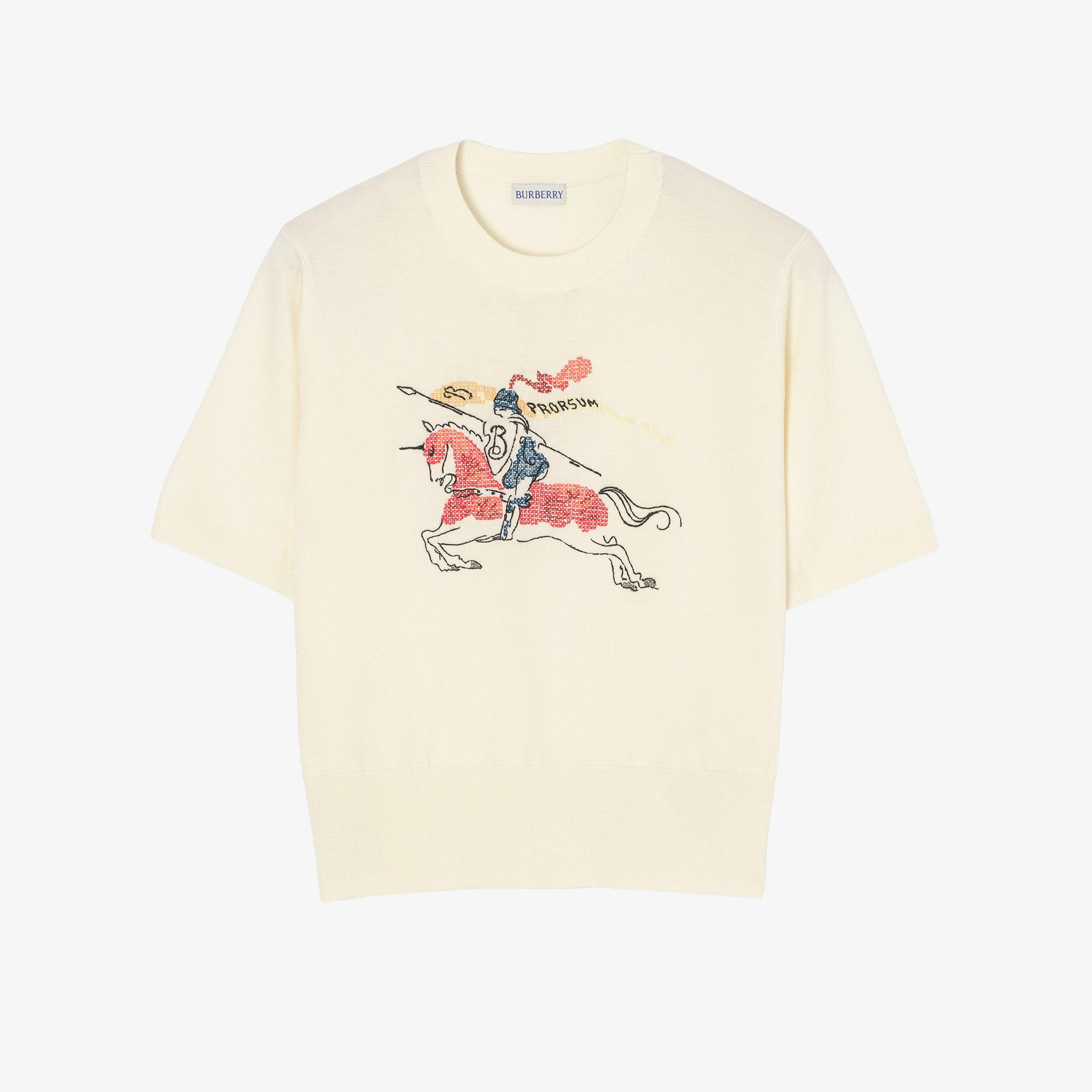 Burberry Cross Stitch Ekd Wool Kadın Beyaz Trıko