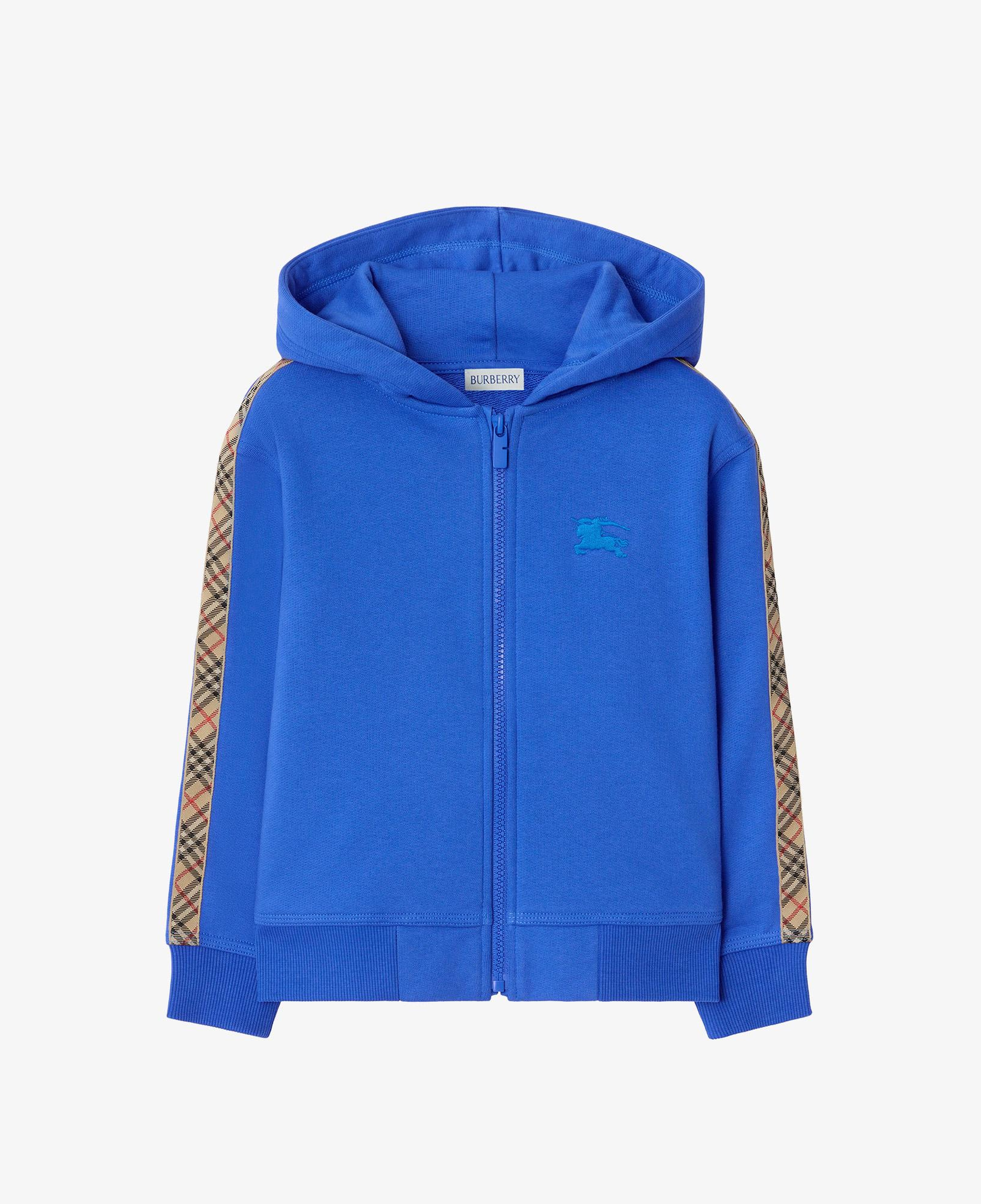 Burberry Check Trim Cotton Zip Çocuk Mavi Hoodie