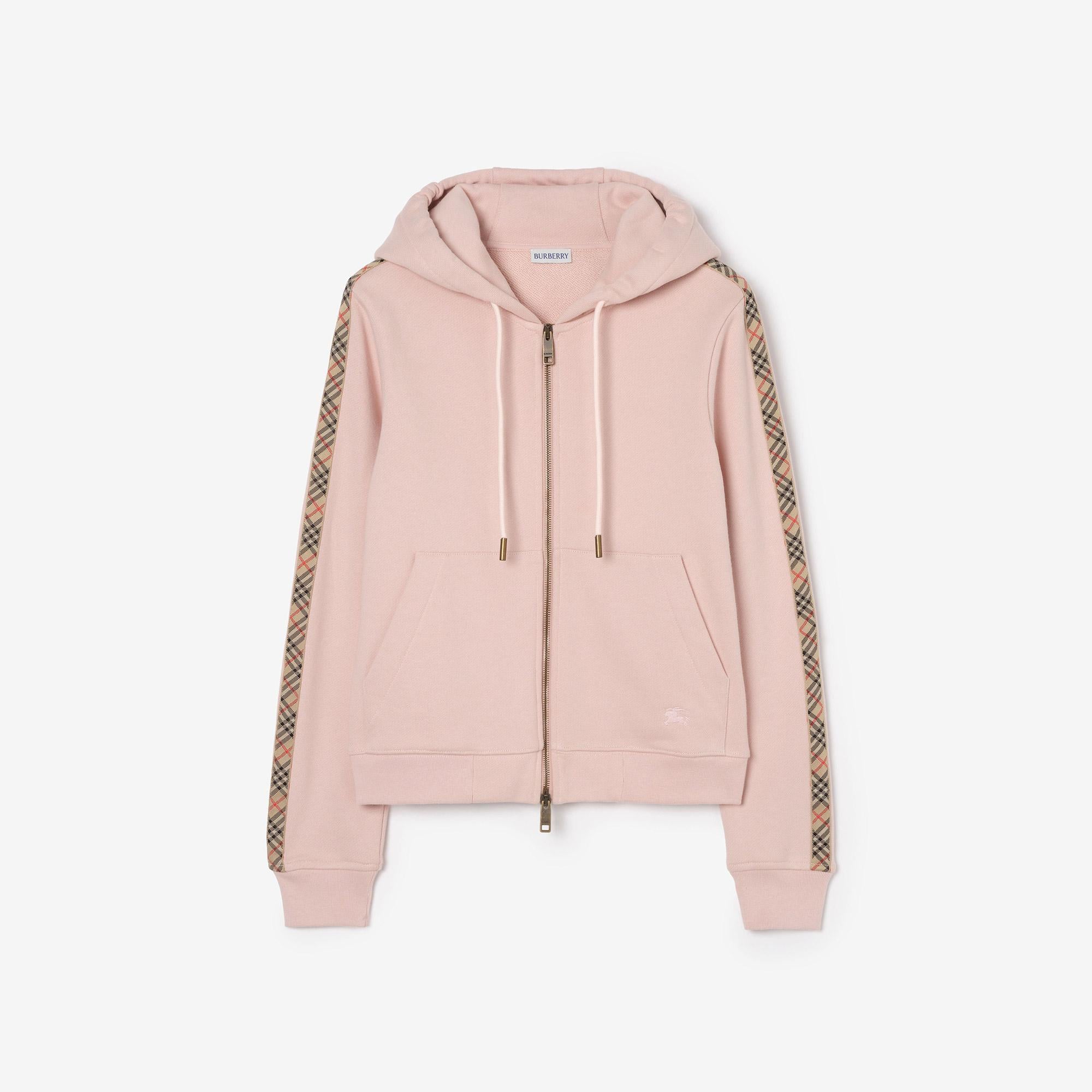 Burberry Check Trim Cotton Zip Kadın Pembe Hoodie