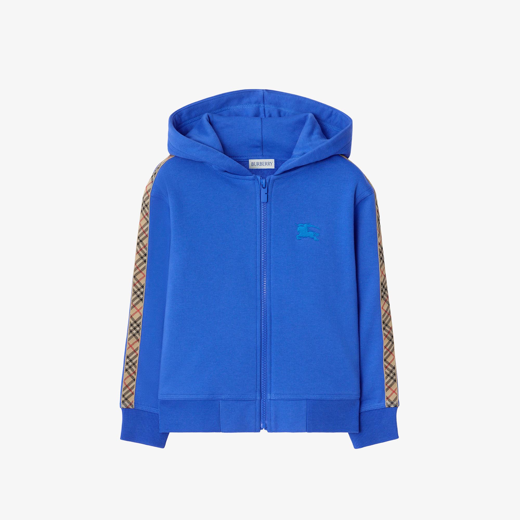 Burberry Check Trim Cotton Zip Çocuk Mavi Hoodie
