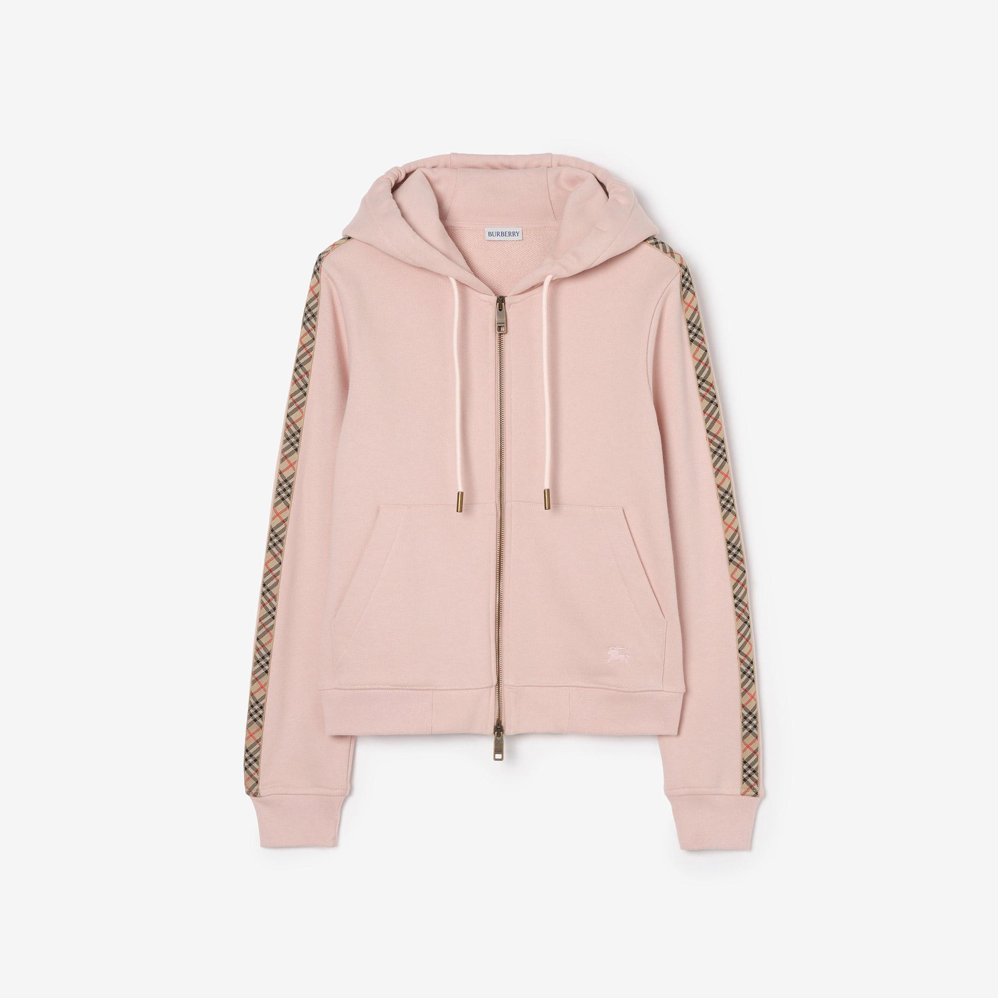 Burberry Check Trim Cotton Zip Kadın Pembe Hoodie
