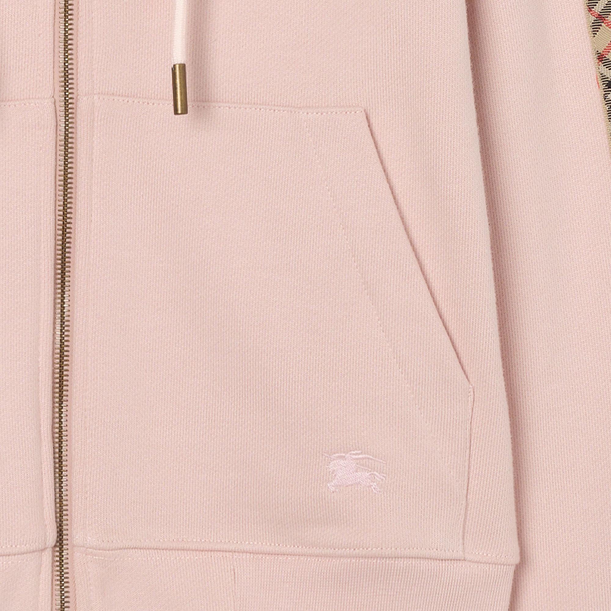 Burberry Check Trim Cotton Zip Kadın Pembe Hoodie