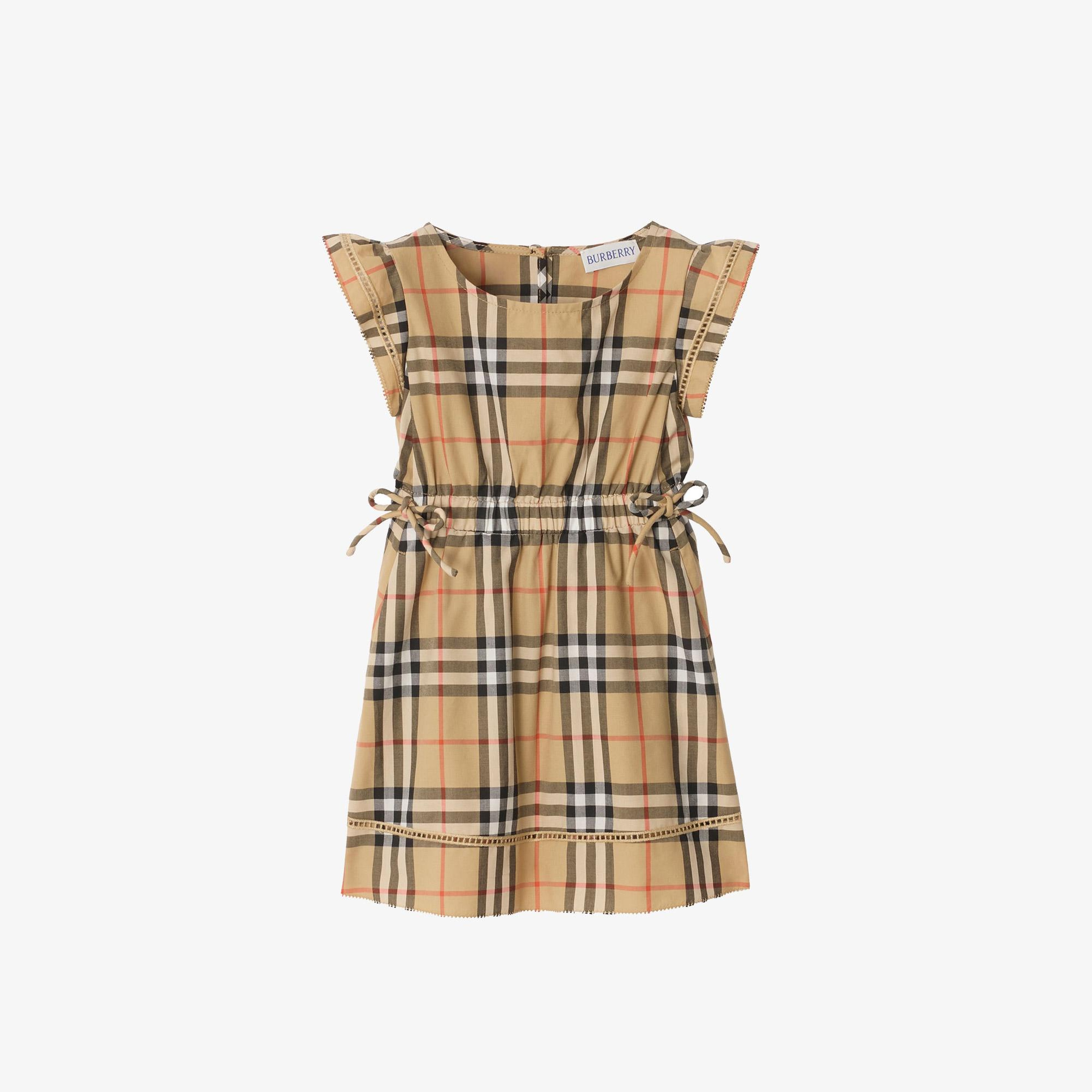 Burberry Check Cotton Çocuk Bej Elbise