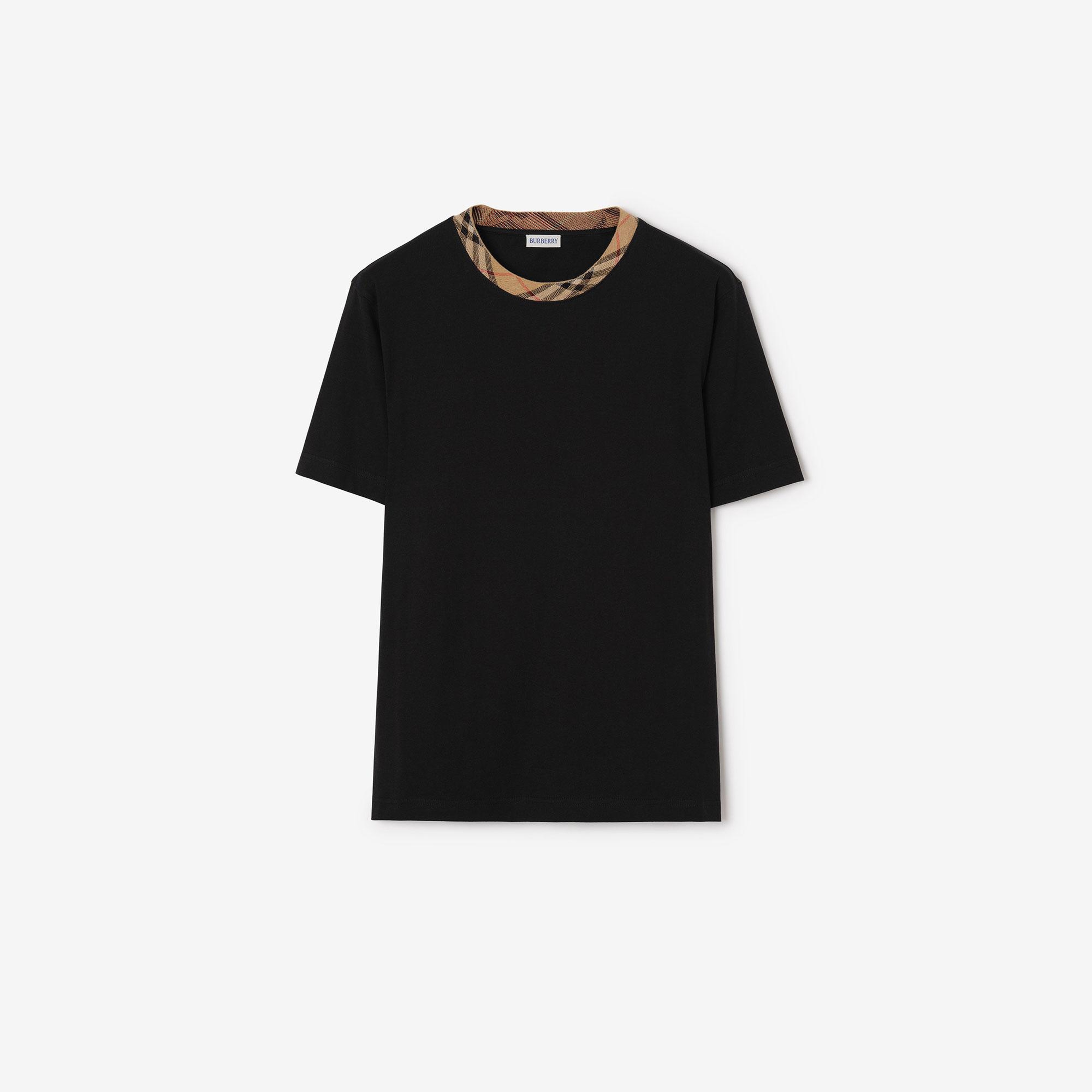 Burberry Check Trim Cotton Erkek Siyah T-Shirt