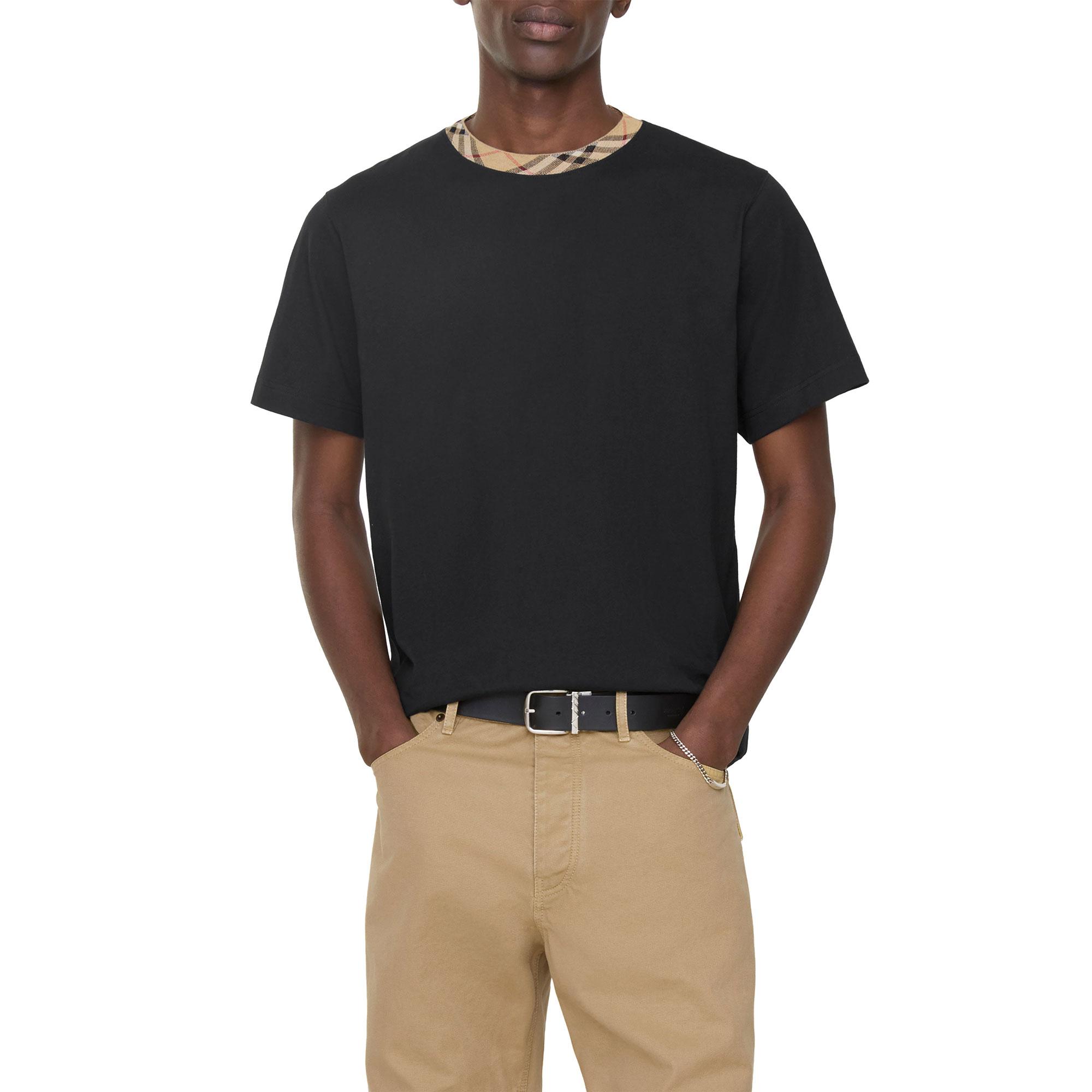 Burberry Check Trim Cotton Erkek Siyah T-Shirt