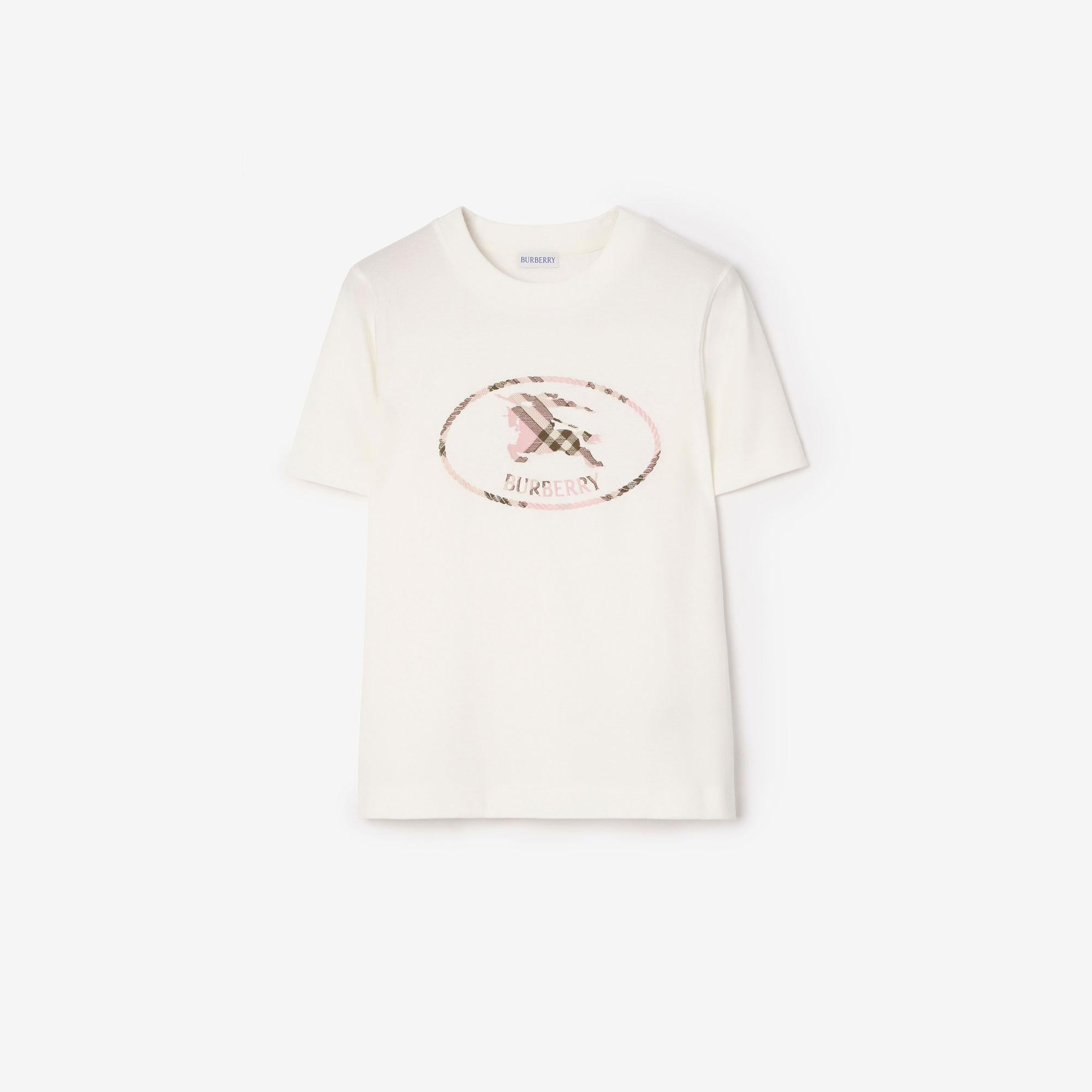 Burberry Check Knight Stamp Cotton Kadın Beyaz T-Shirt
