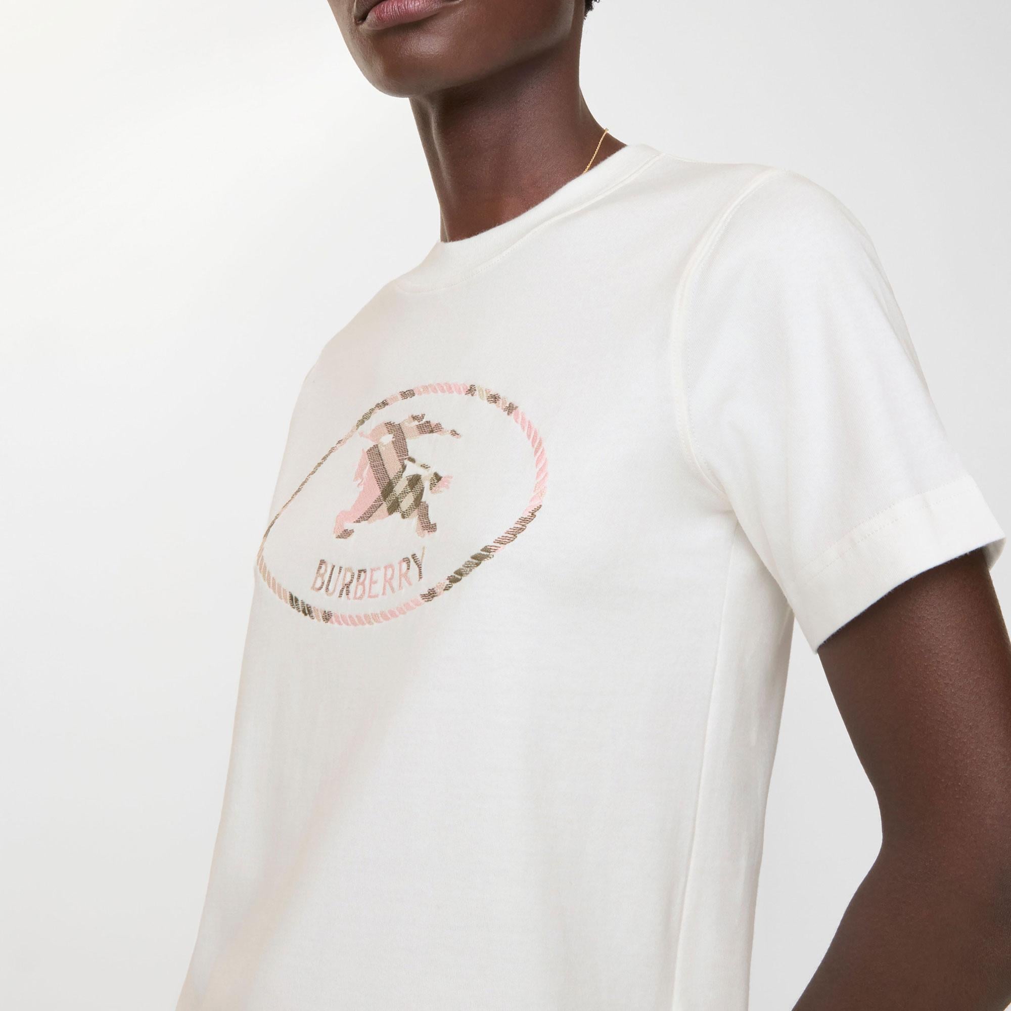 Burberry Check Knight Stamp Cotton Kadın Beyaz T-Shirt