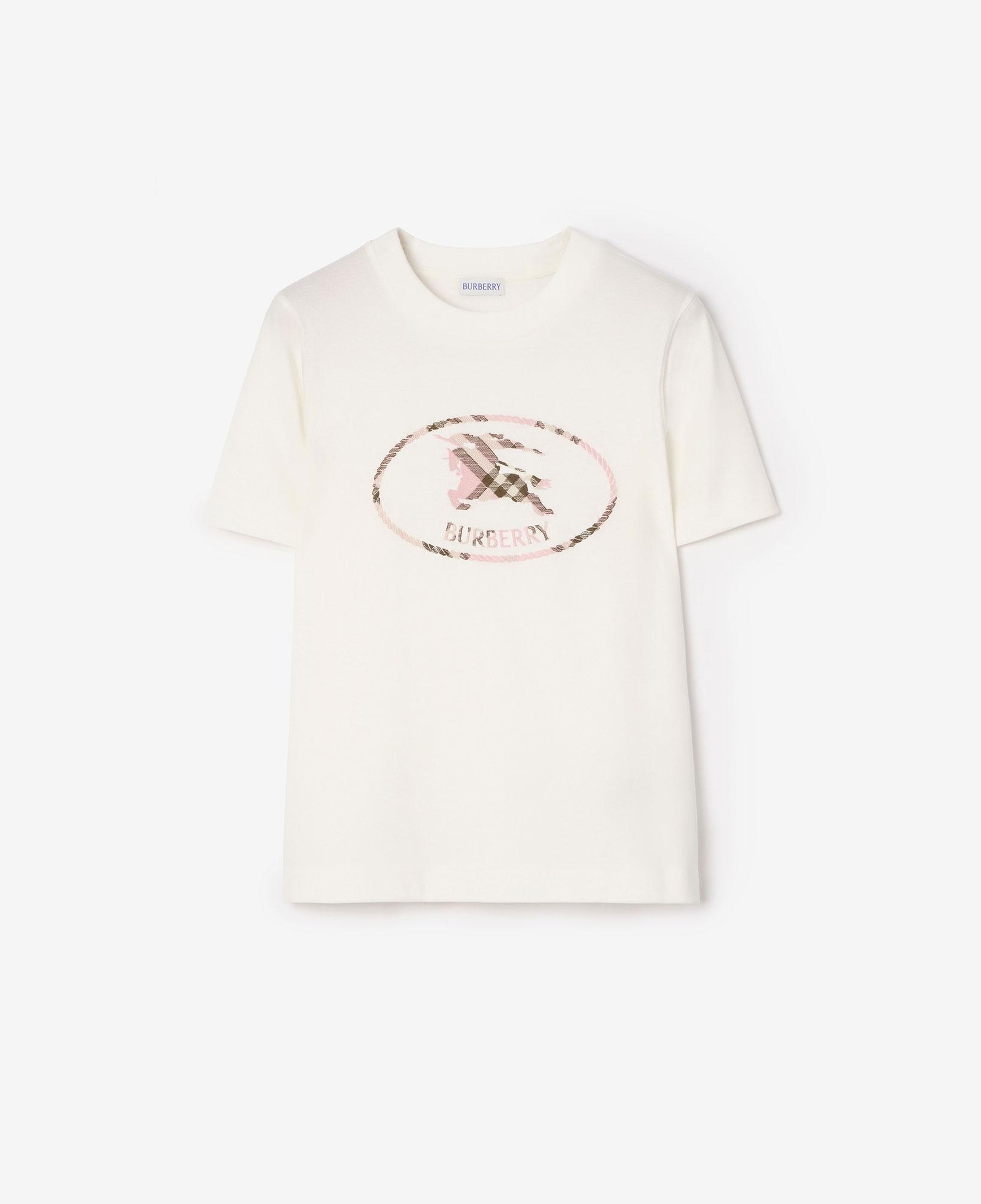 Burberry Check Knight Stamp Cotton Kadın Beyaz T-Shirt