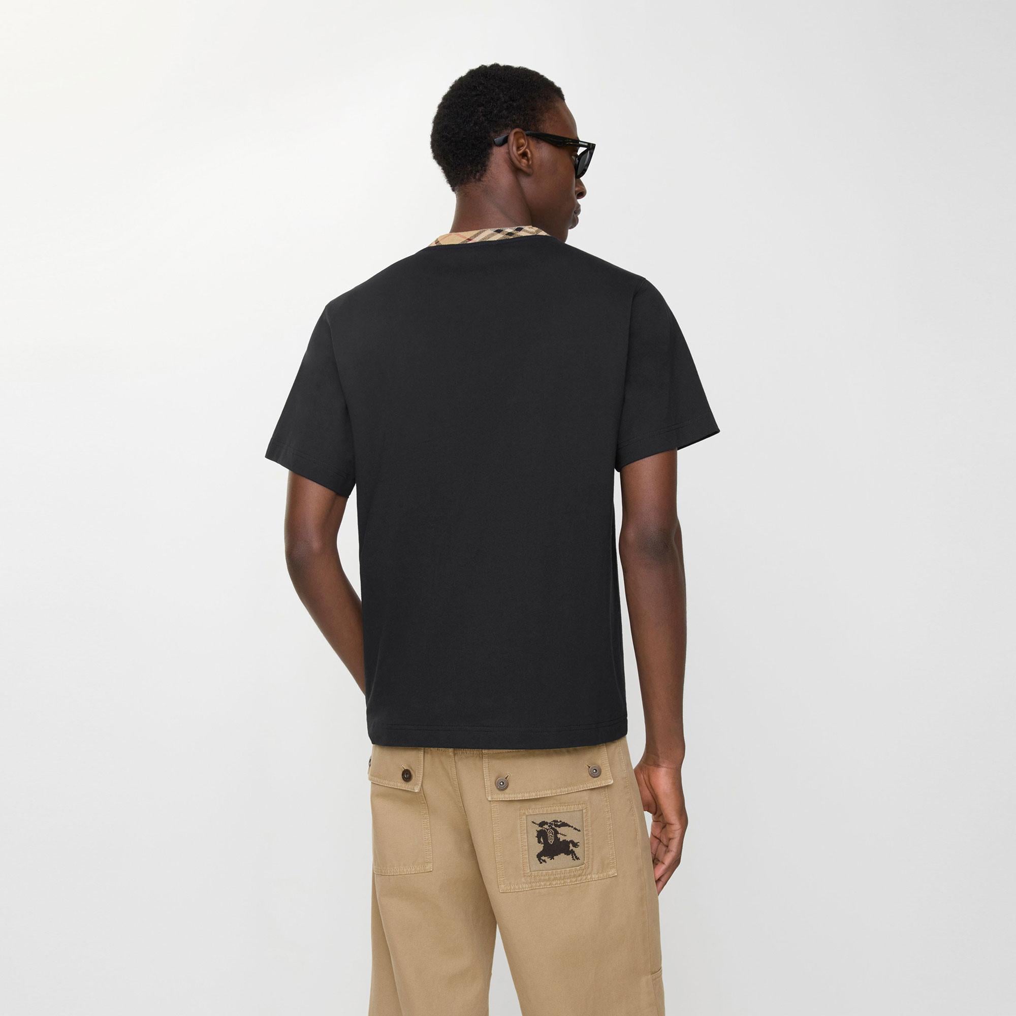 Burberry Check Trim Cotton Erkek Siyah T-Shirt