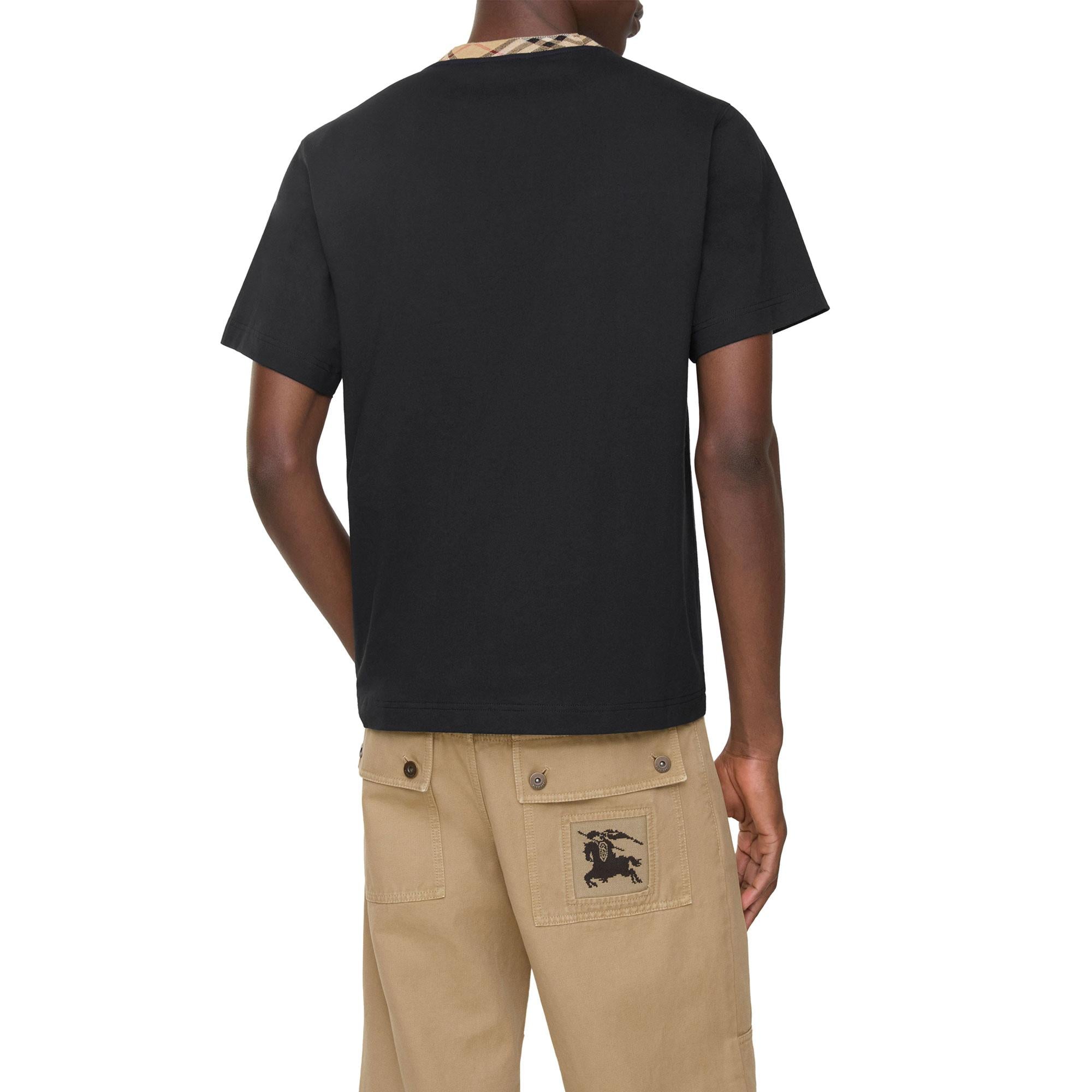 Burberry Check Trim Cotton Erkek Siyah T-Shirt