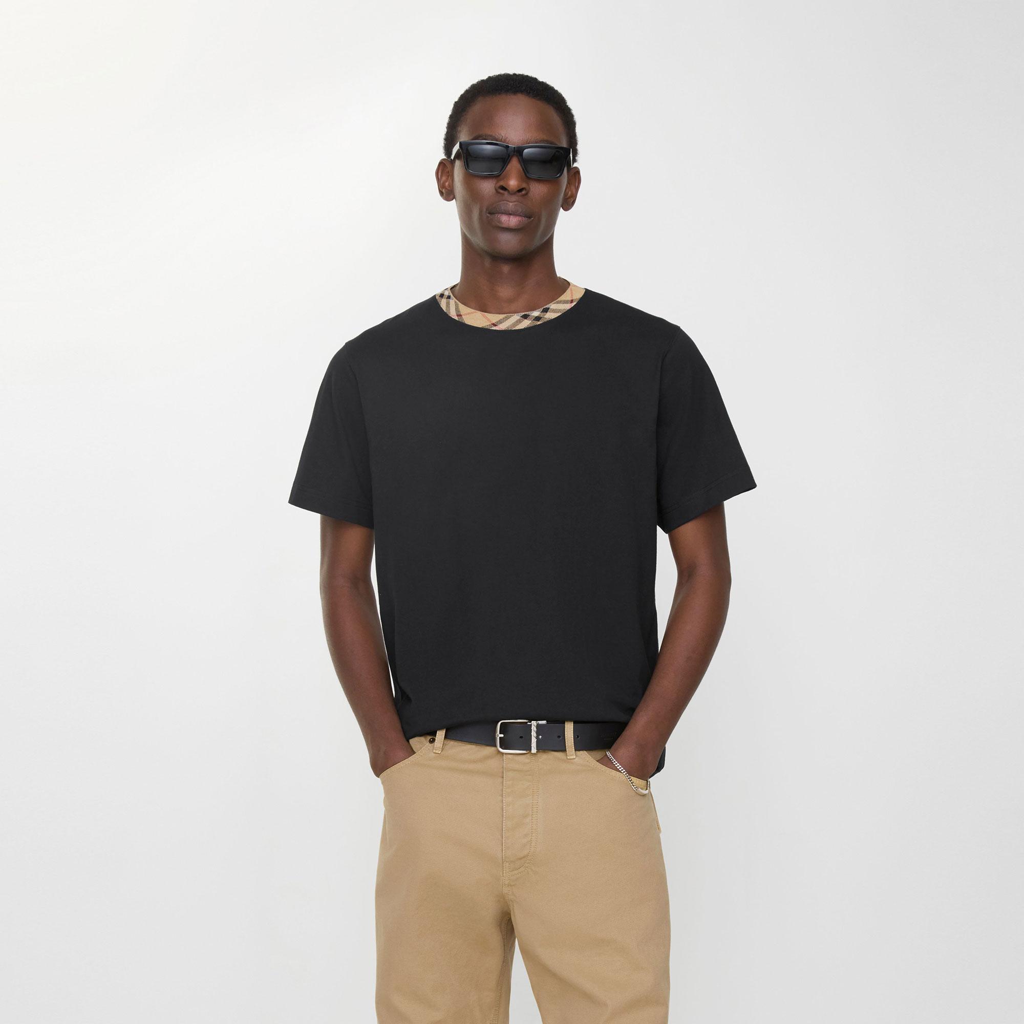 Burberry Check Trim Cotton Erkek Siyah T-Shirt