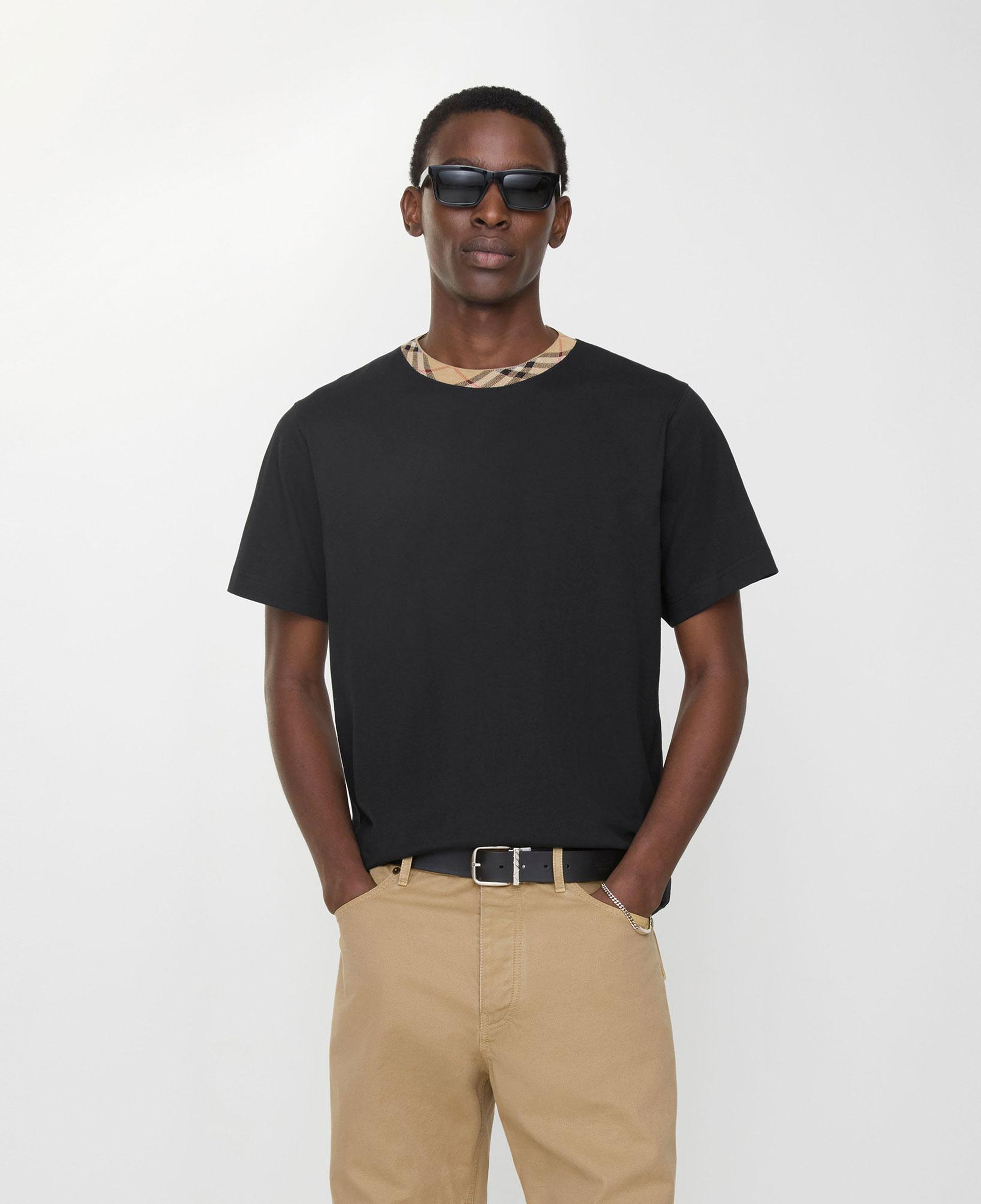Burberry Check Trim Cotton Erkek Siyah T-Shirt