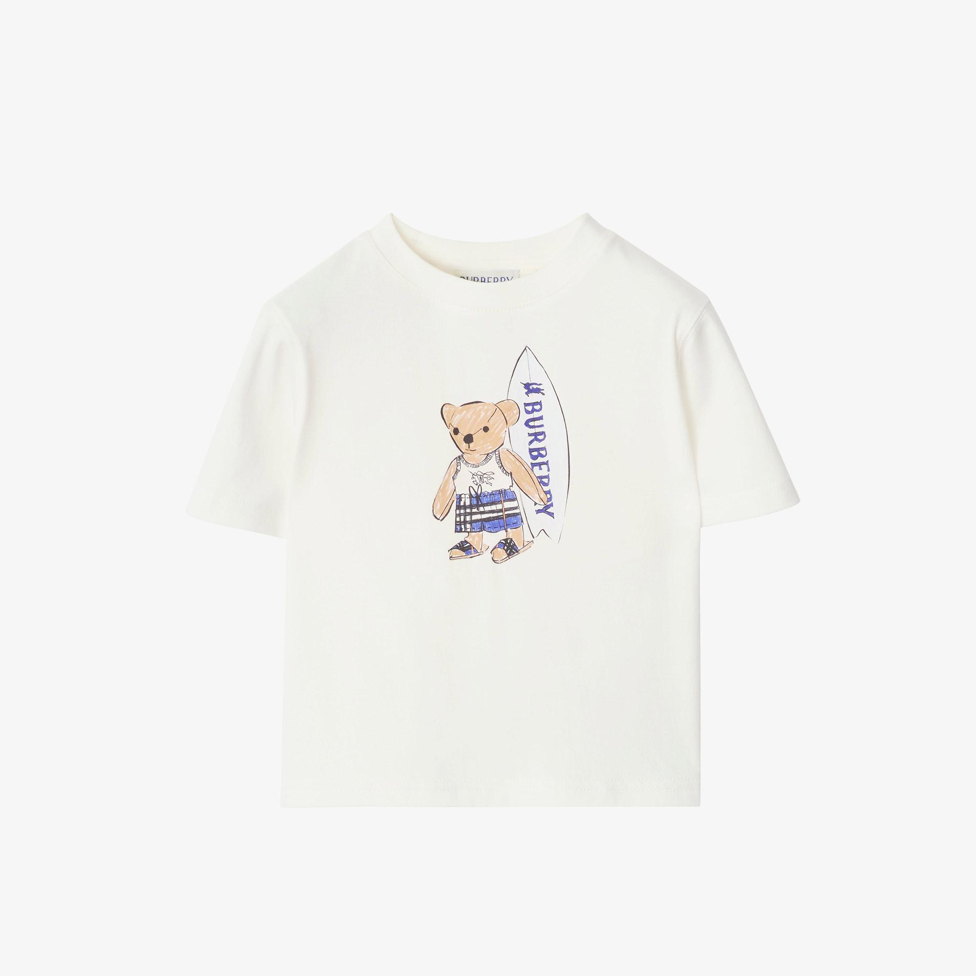 Burberry Surfer Bear Cotton Çocuk Beyaz T-Shirt