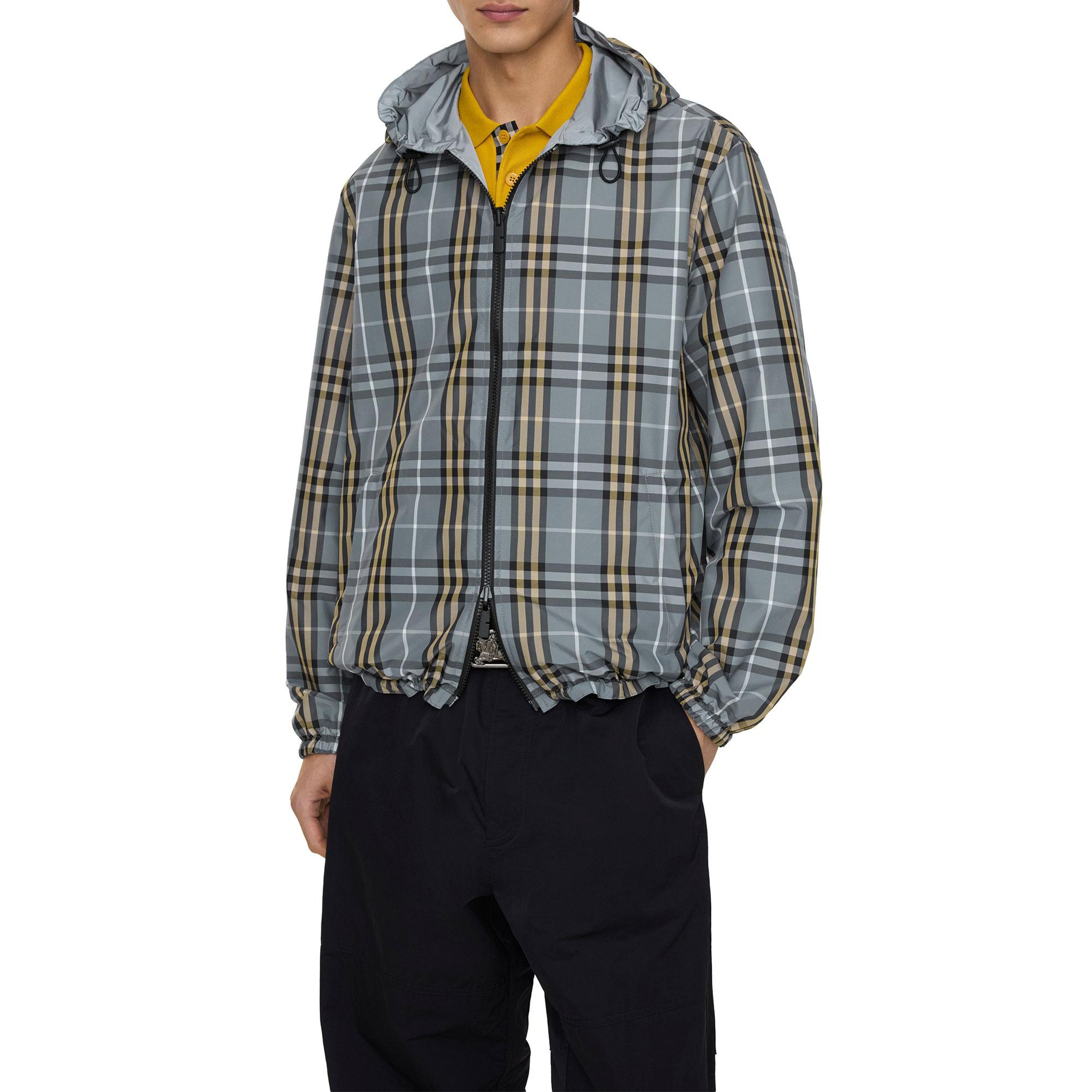 Burberry Reversible Check Hooded Erkek Mavi Mont