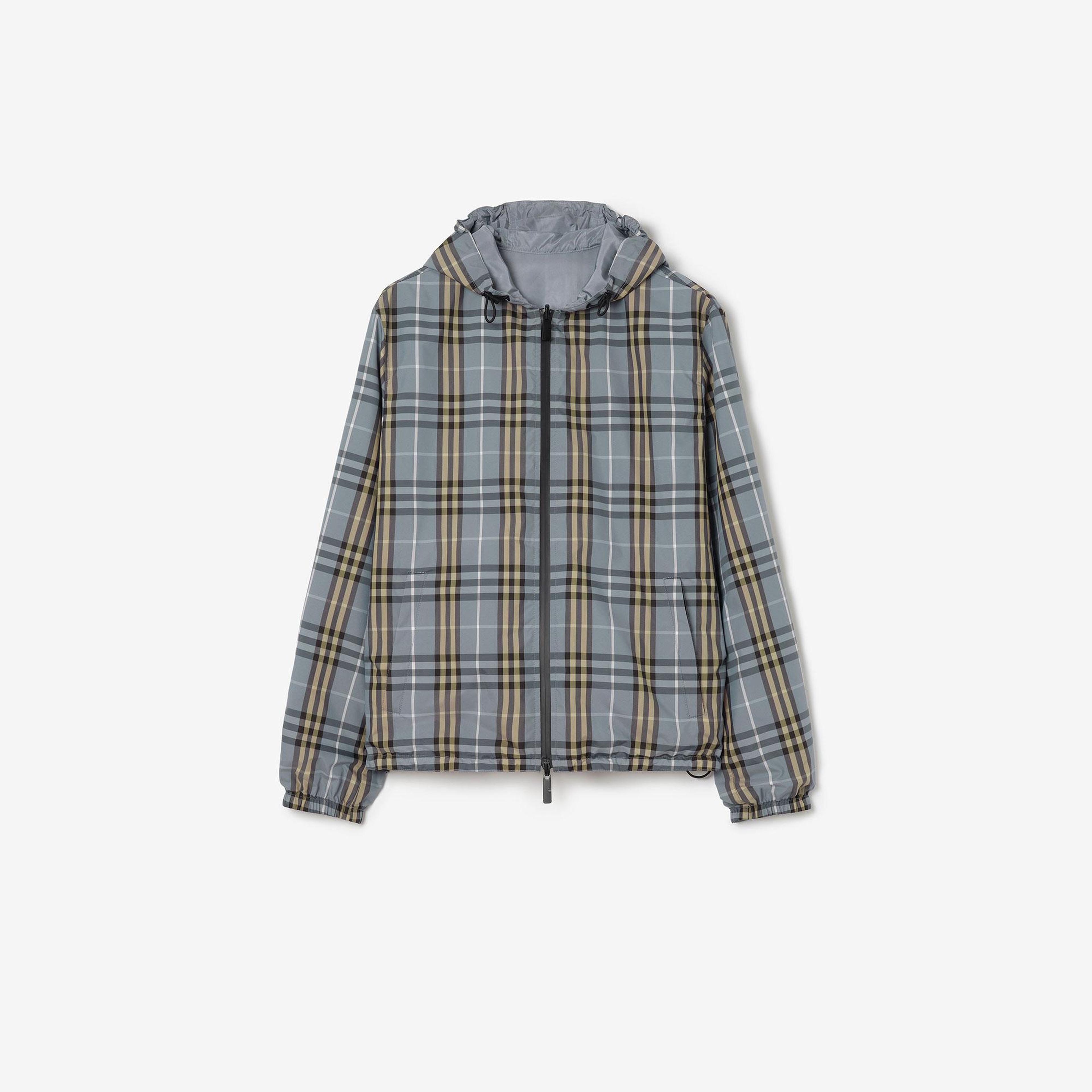 Burberry Reversible Check Hooded Erkek Mavi Mont