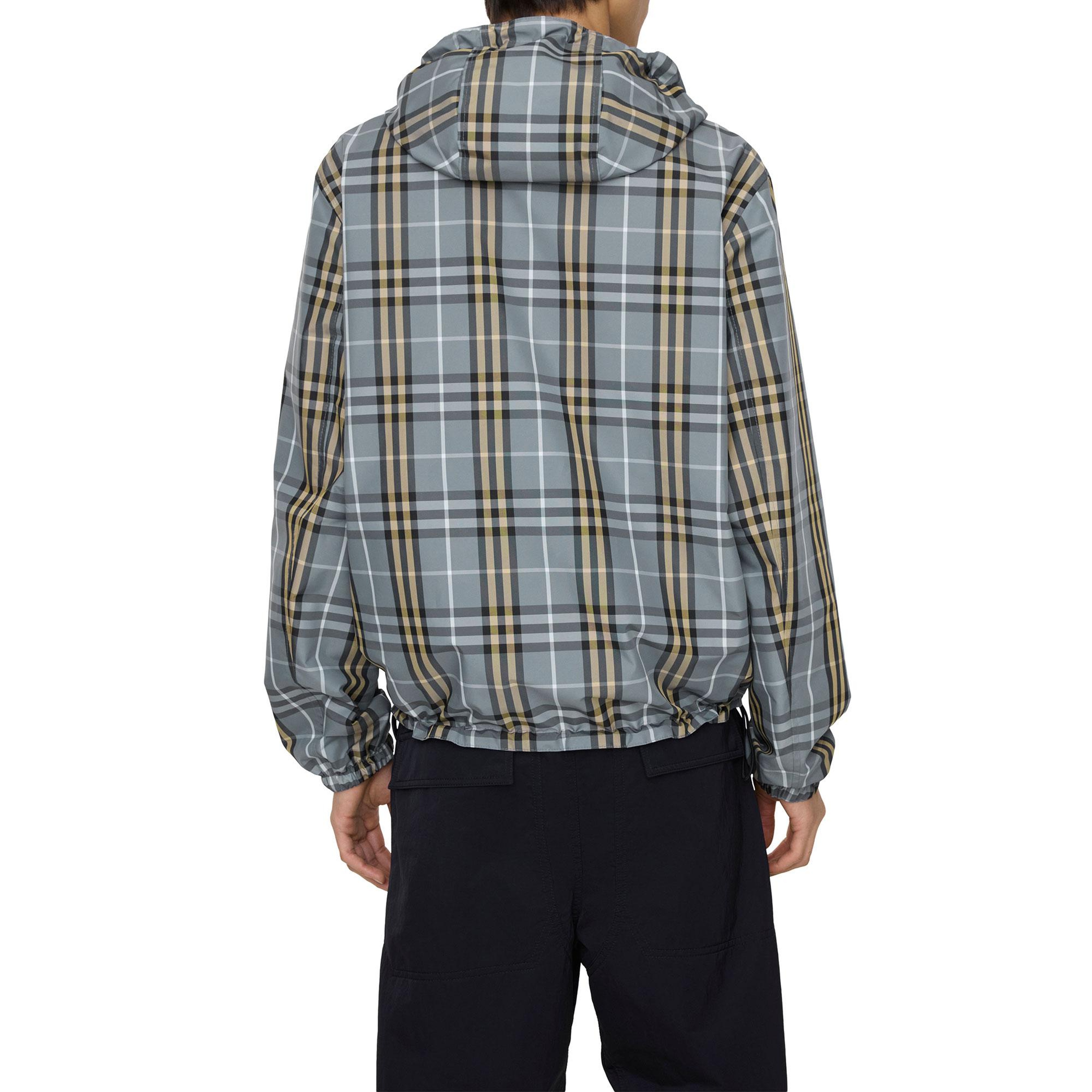 Burberry Reversible Check Hooded Erkek Mavi Mont