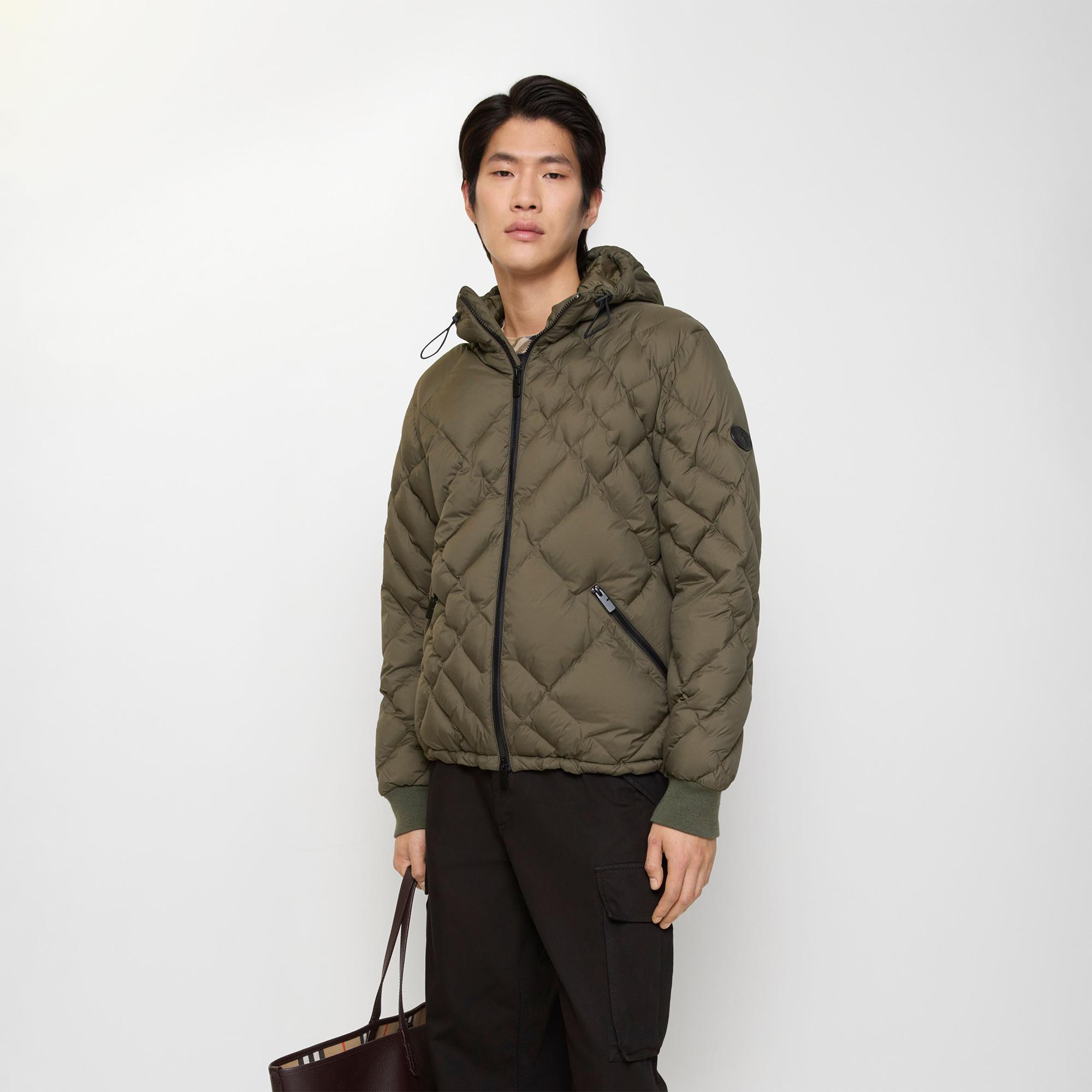 Burberry Check-Stitch Nylon Doversgreen Puffer Erkek Haki Mont