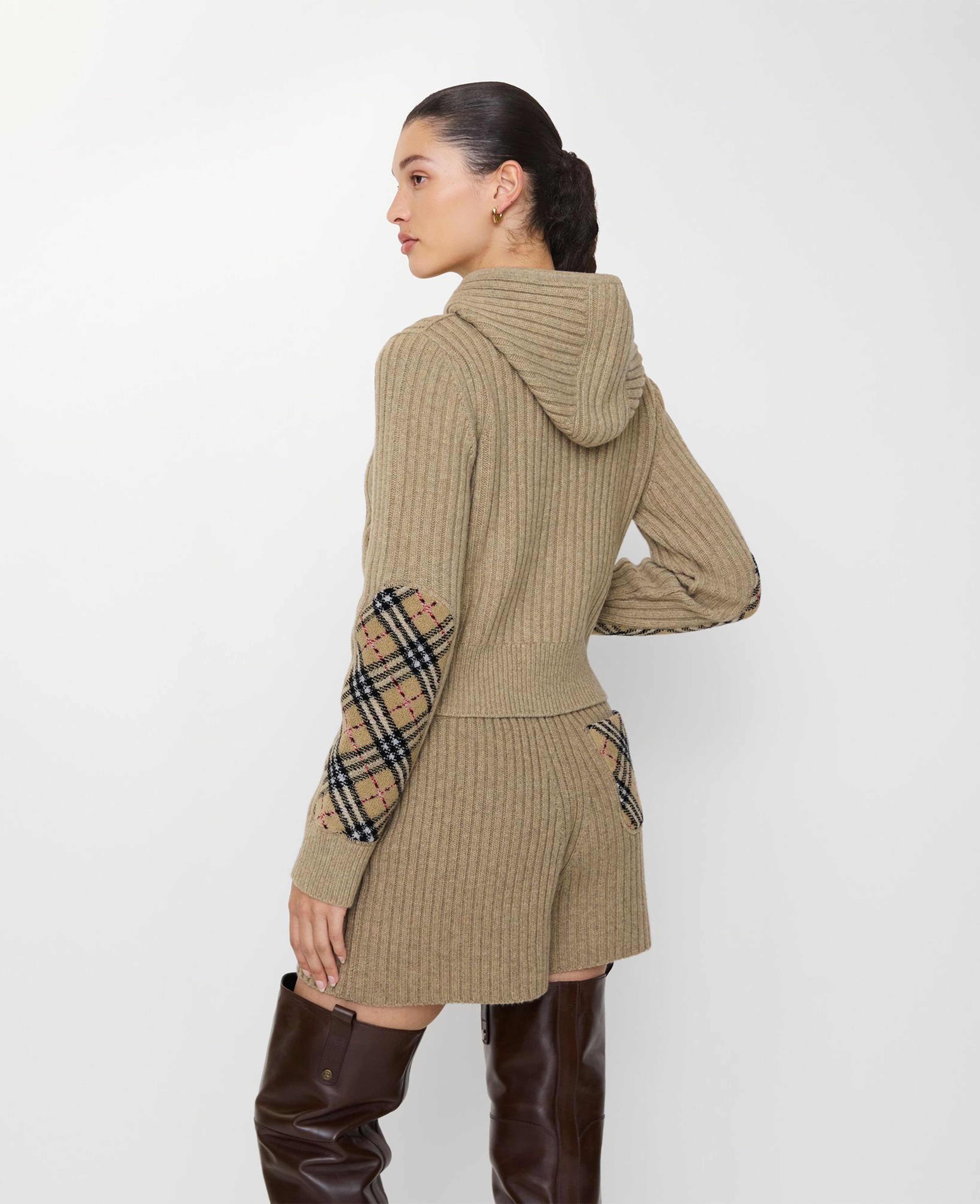 Burberry Check Patch Wool Cashmere Kadın Kahverengi Hoodie