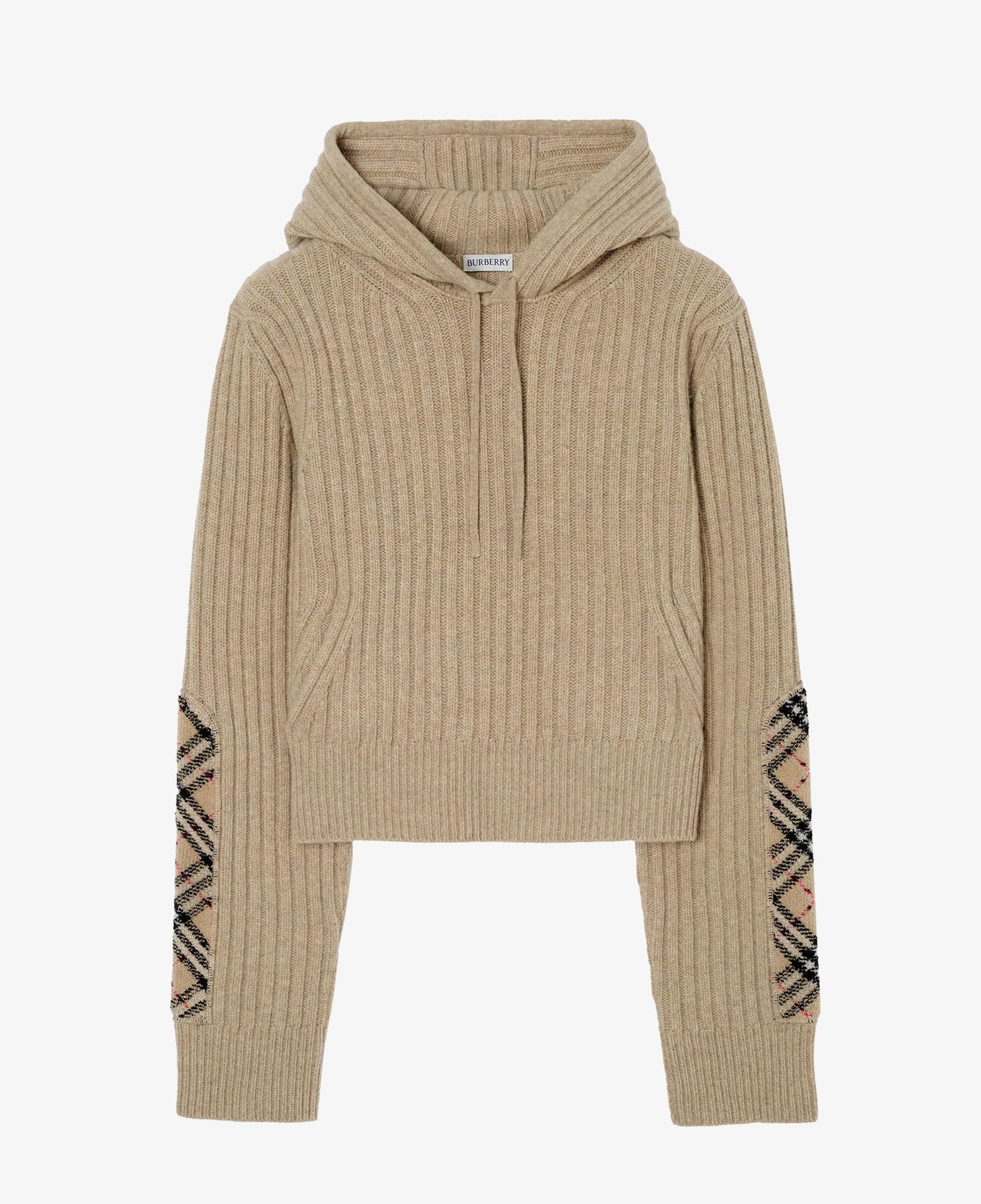 Burberry Check Patch Wool Cashmere Kadın Kahverengi Hoodie