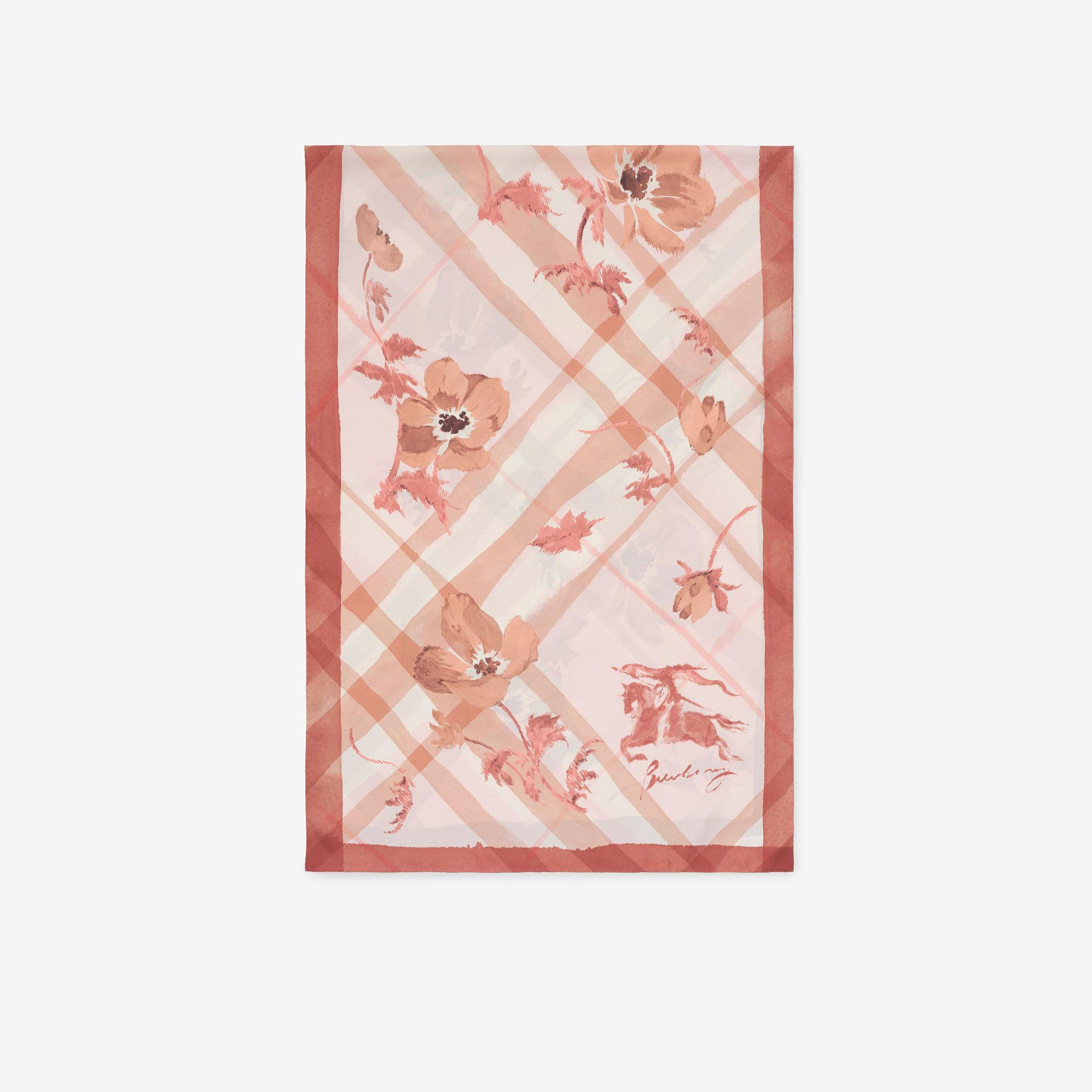 Burberry Wide Watercolour Check Silk Kadın Pembe Eşarp