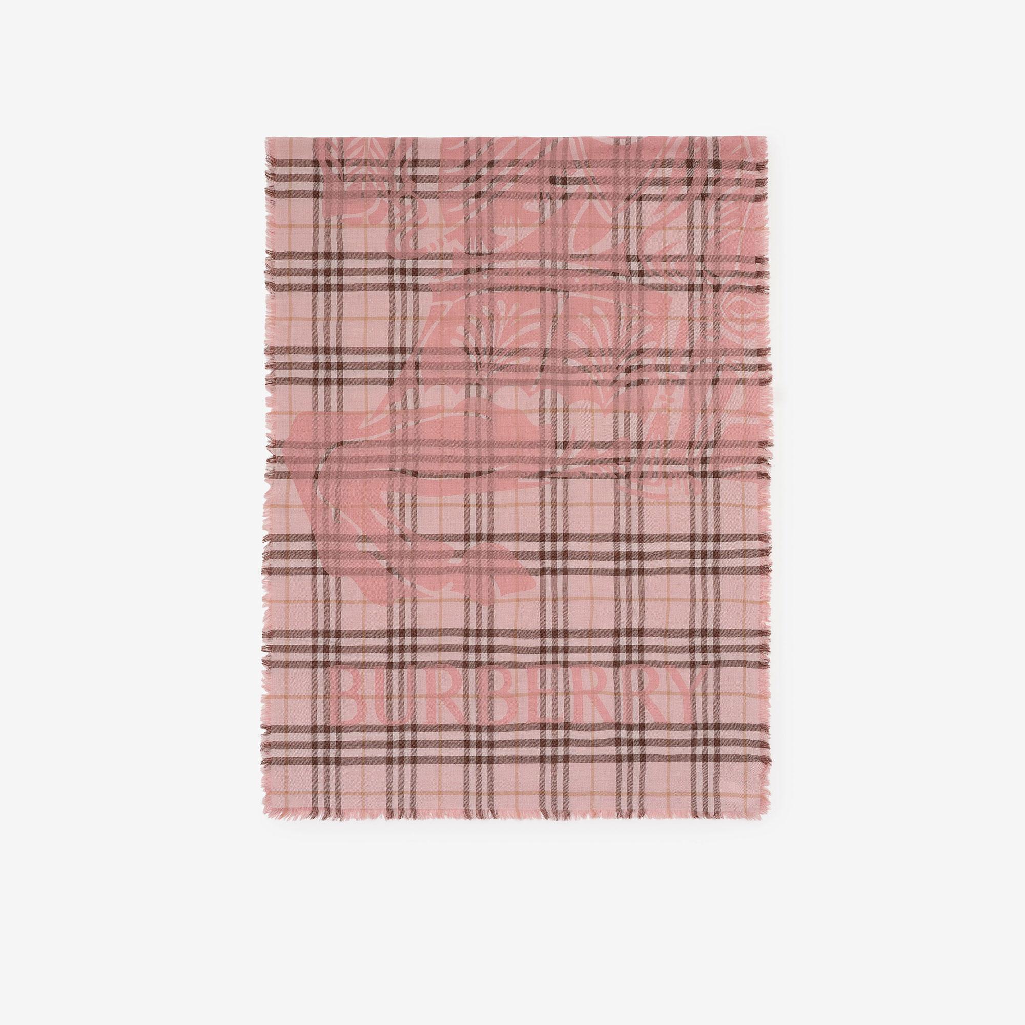 Burberry Wide Ekd Check Wool Silk Kadın Pembe Atkı