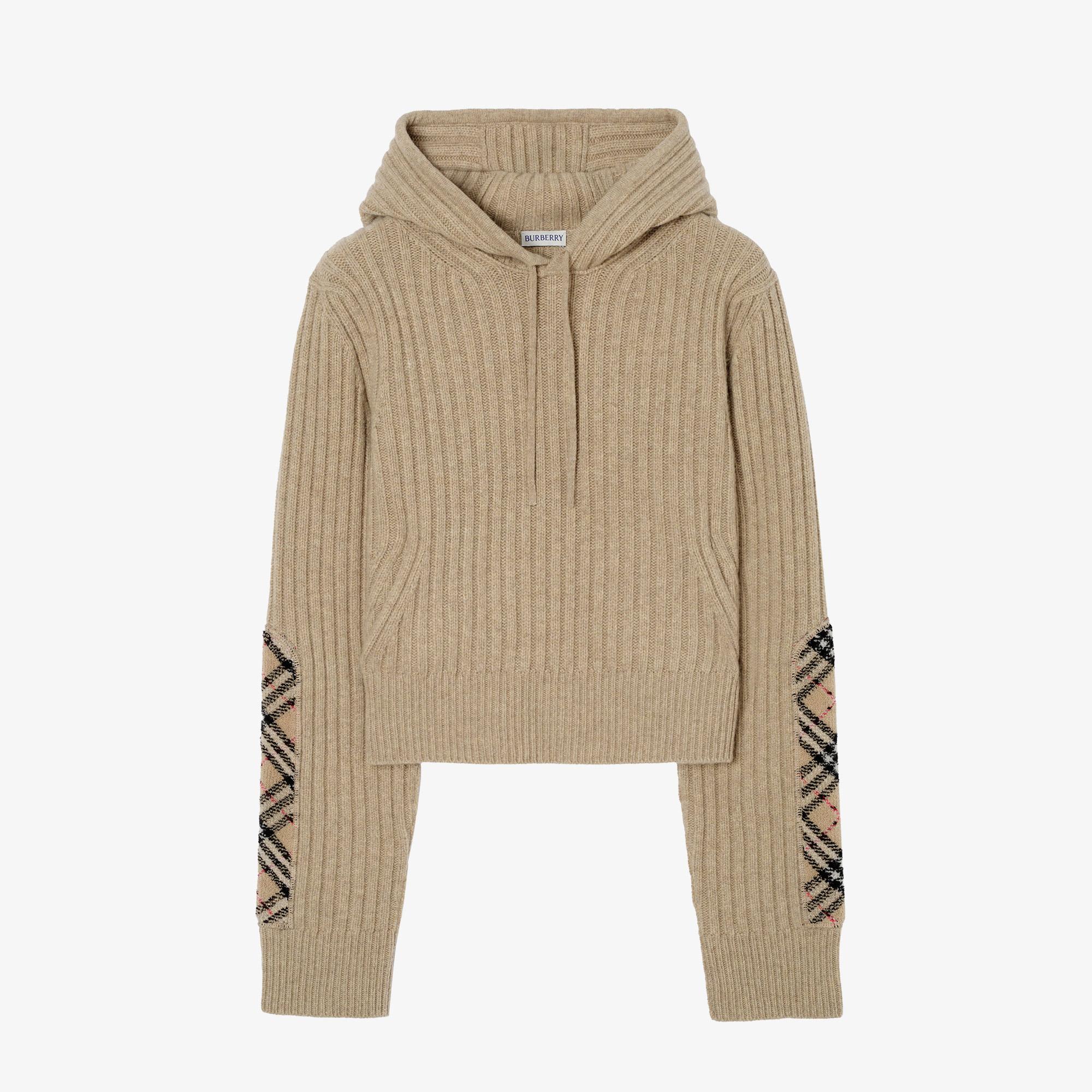 Burberry Check Patch Wool Cashmere Kadın Kahverengi Hoodie