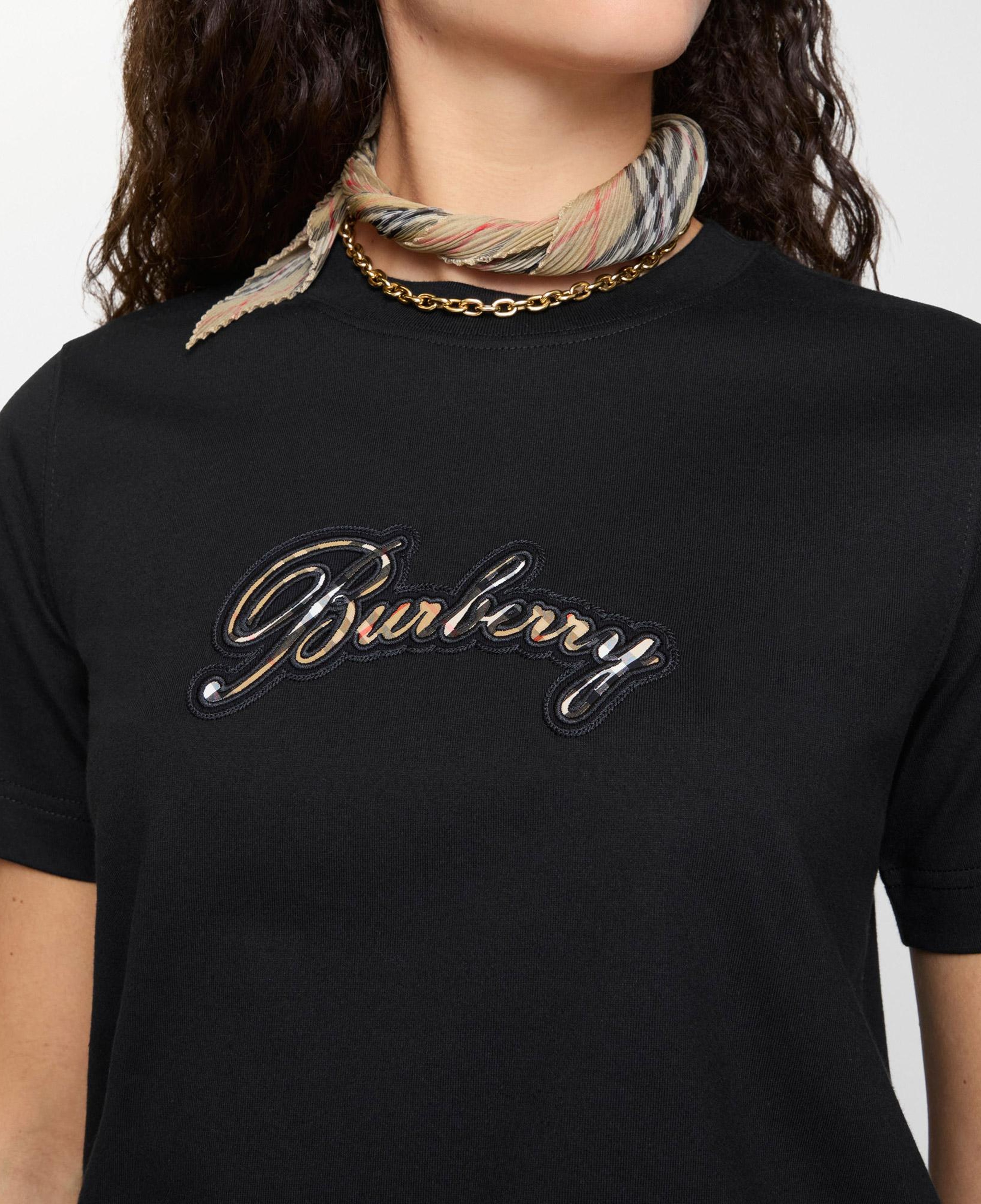 Burberry Check Cursive Logo Cotton Kadın Siyah T-Shirt
