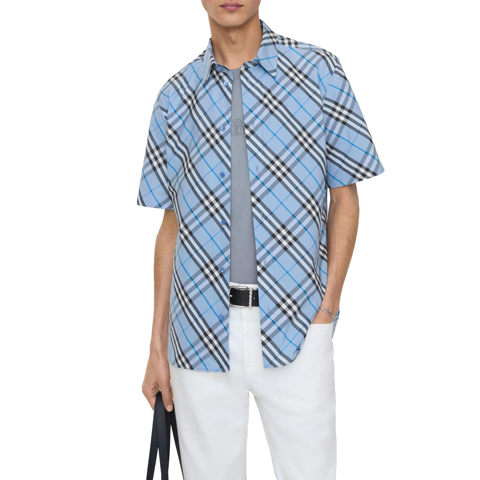 Burberry Regular Fit Check Cotton Erkek Mavi Gömlek