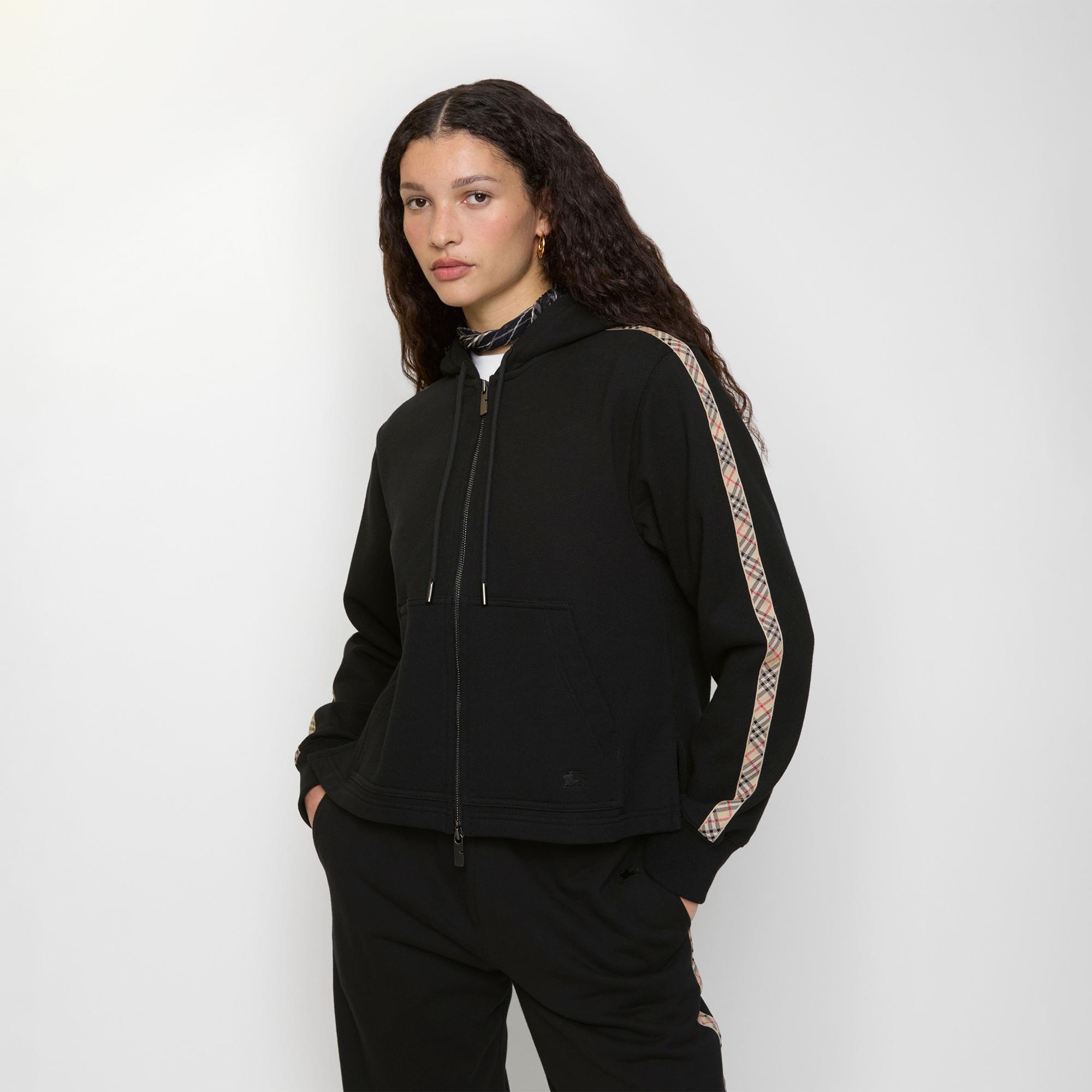 Burberry Check Trim Cotton Zip Kadın Siyah Hoodie