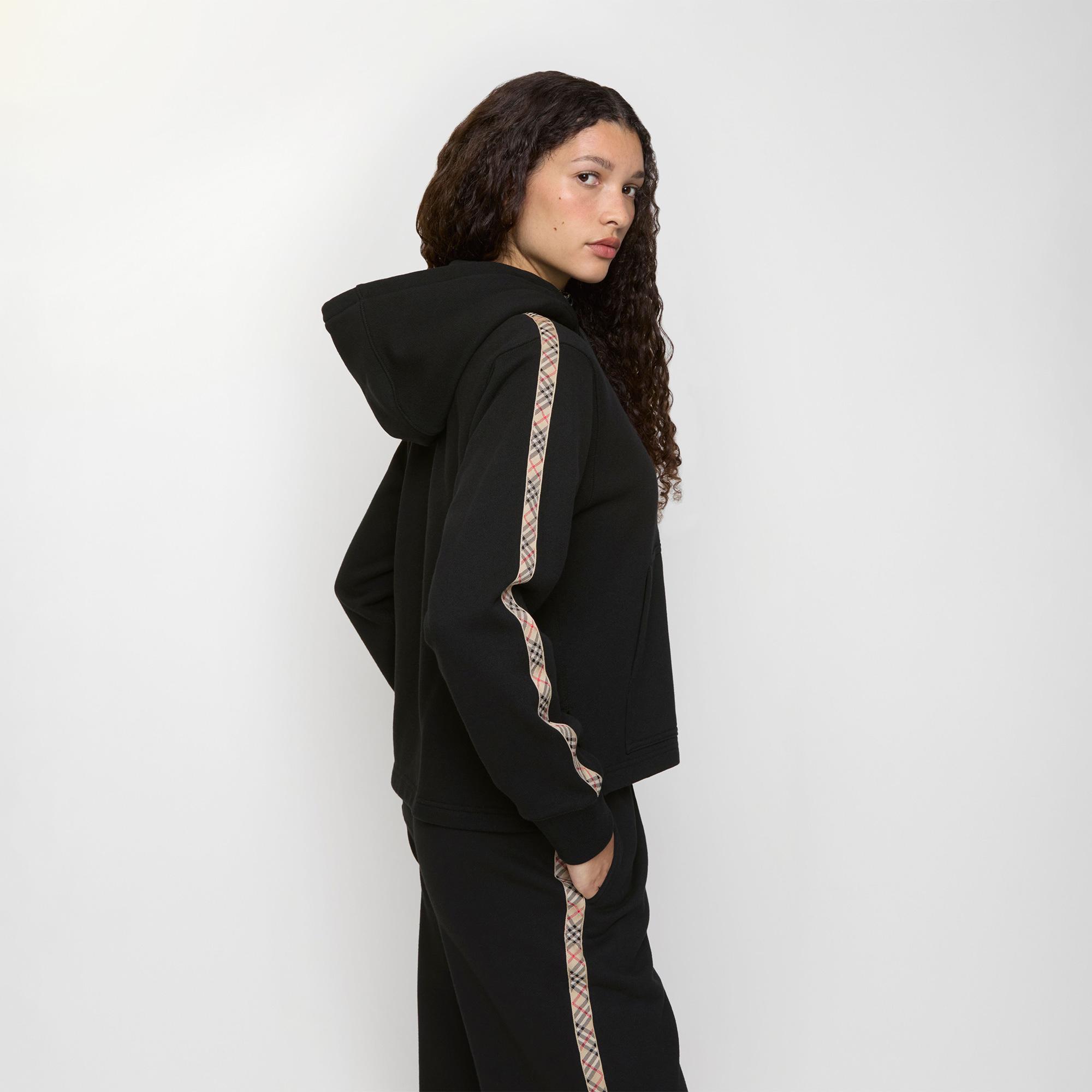 Burberry Check Trim Cotton Zip Kadın Siyah Hoodie