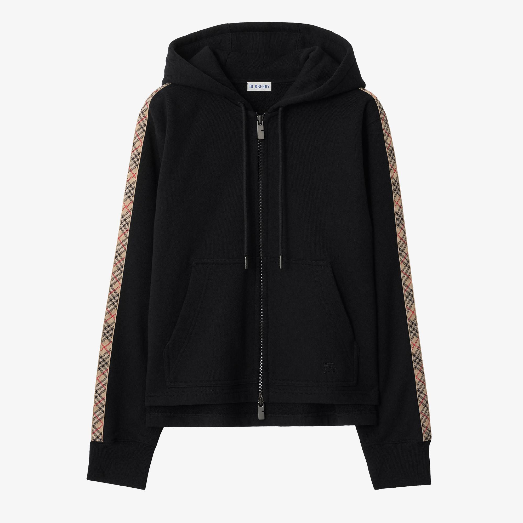 Burberry Check Trim Cotton Zip Kadın Siyah Hoodie