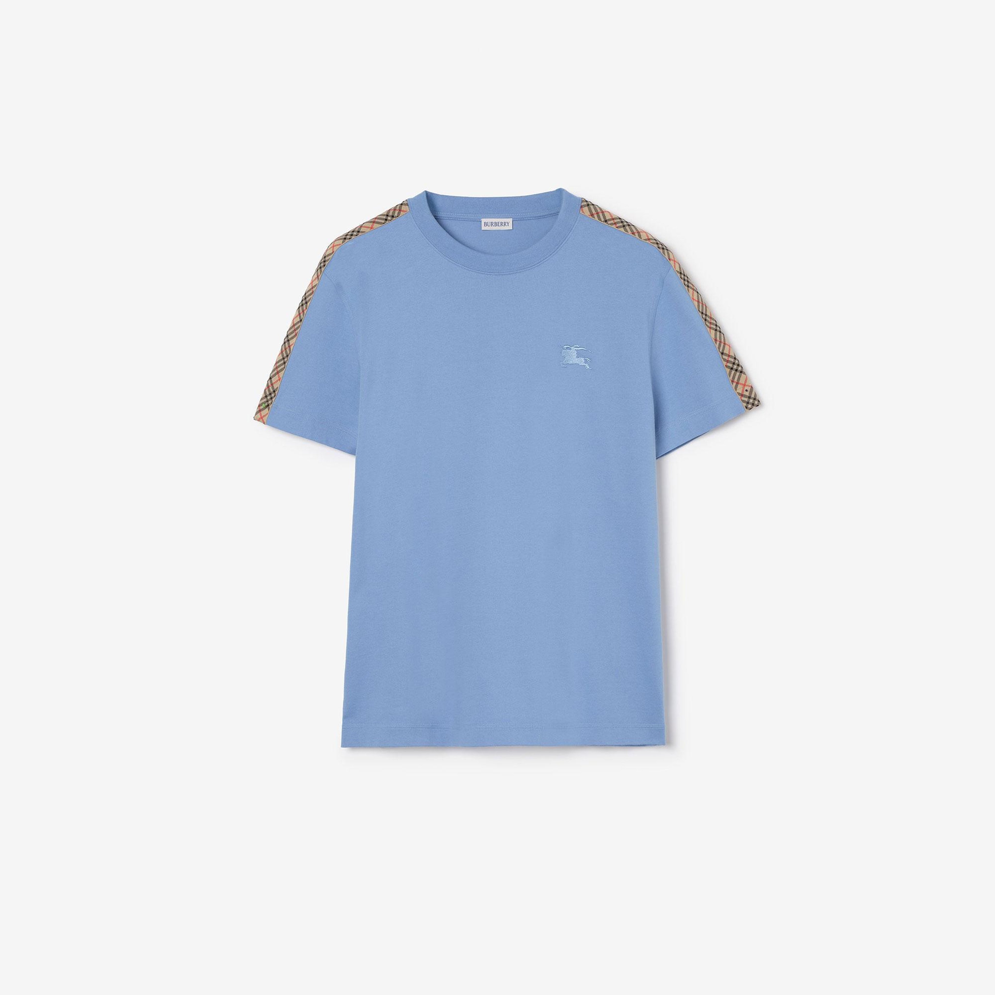 Burberry Check Trim Cotton Erkek Mavi T-Shirt