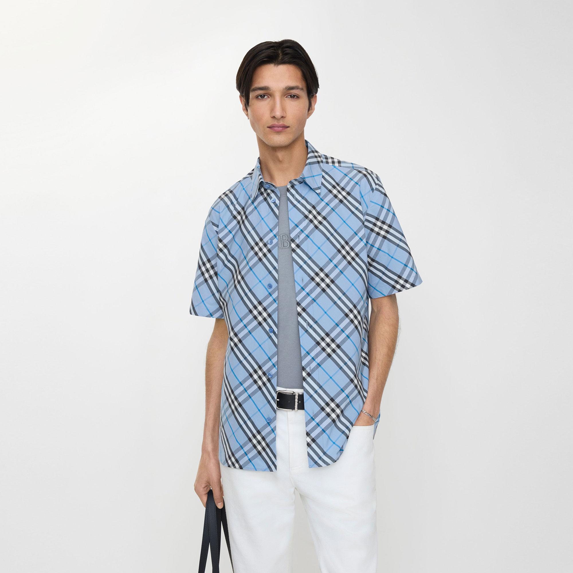 Burberry Regular Fit Check Cotton Erkek Mavi Gömlek