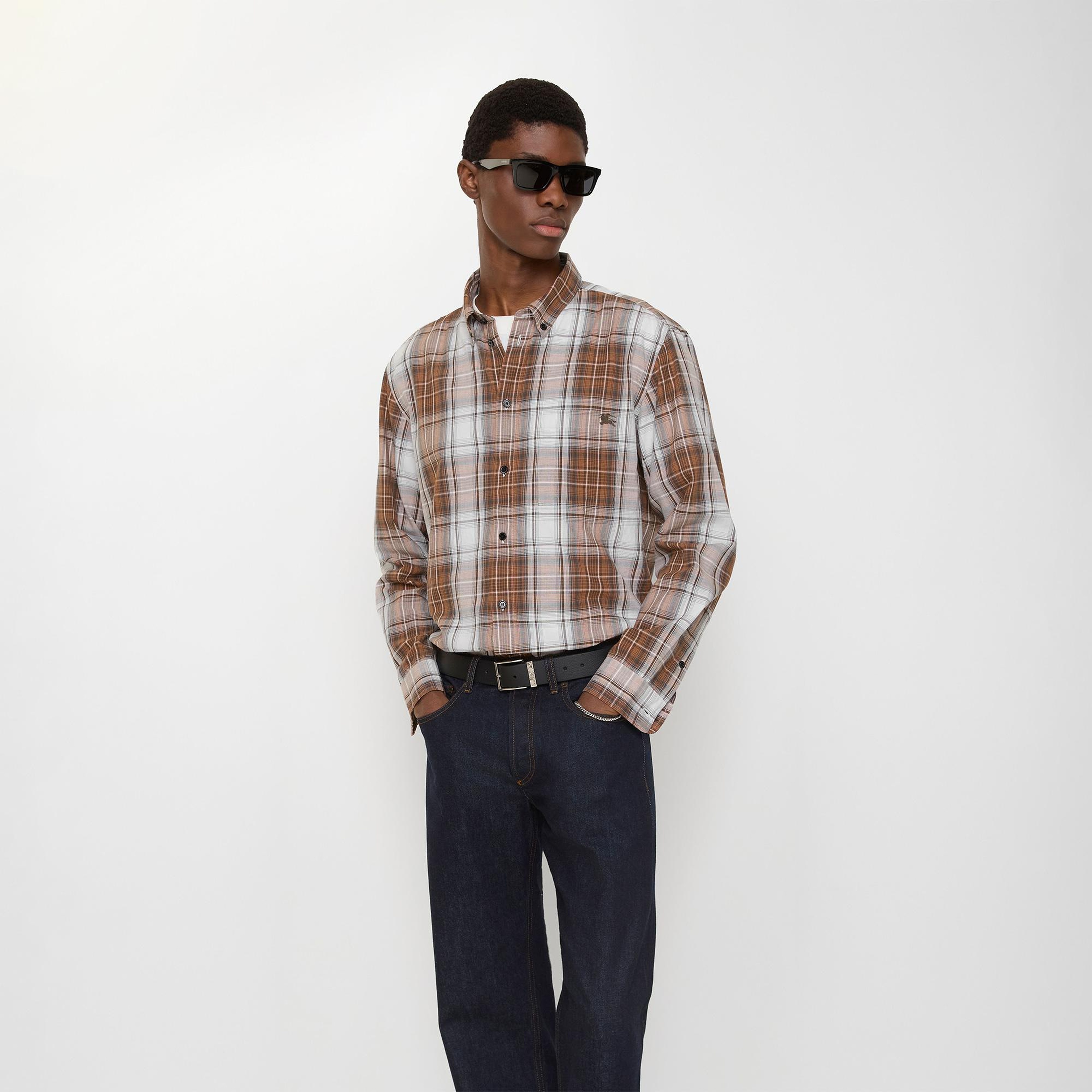 Burberry Madras Check Cotton Erkek Kahverengi Gömlek